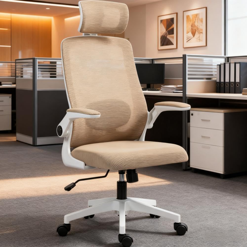 Ergonomic Mesh Office Chair with Adjustable Headrest & Lumbar Support, Flip-Up Armrests, 265 lbs Capacity