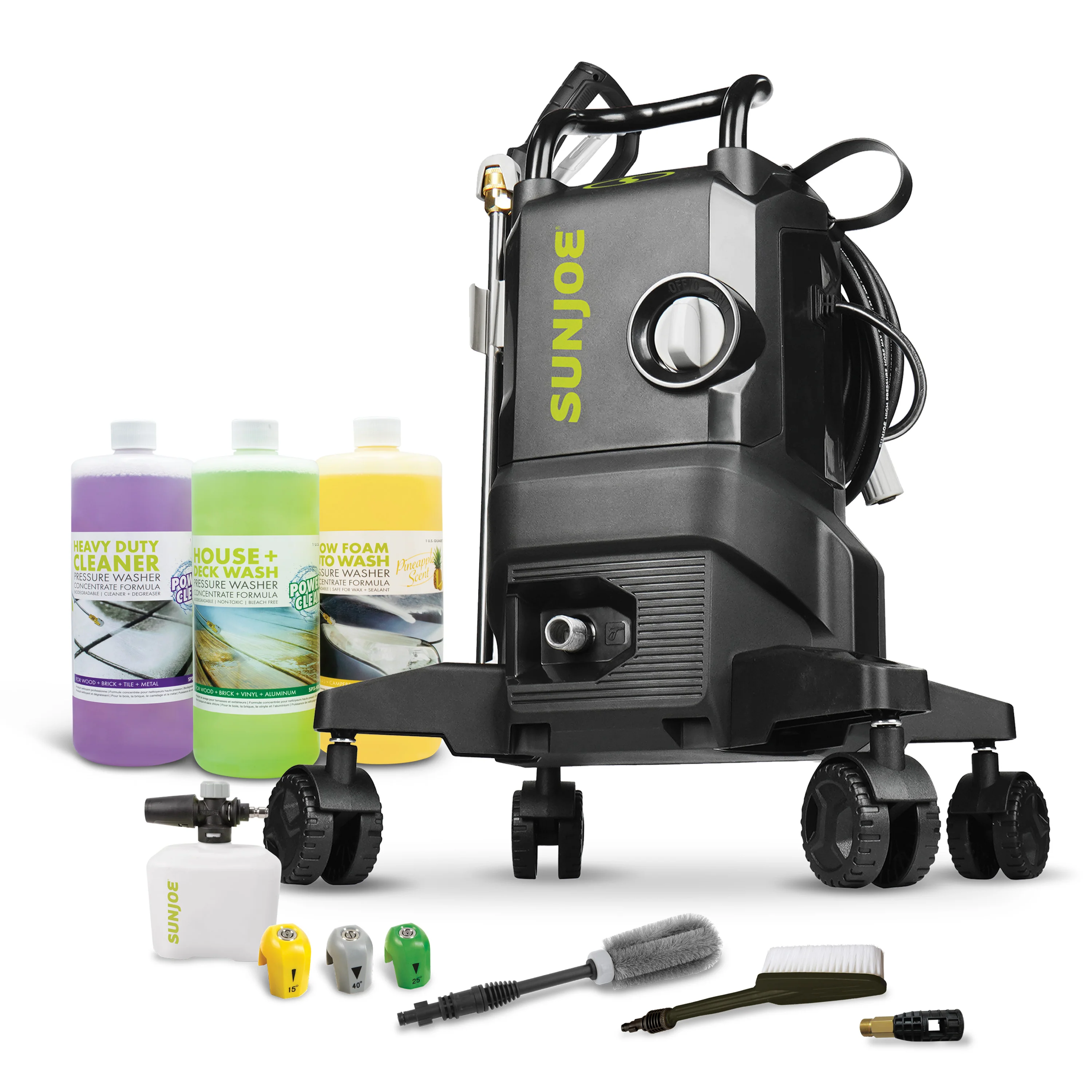 Sun Joe Electric Pressure Washer W/ Wheels | 7-Pc Accessory Kit + 3-Pack Detergent | 14.9-Amp | 2200 Rated PSI | 1.1 Rated GPM