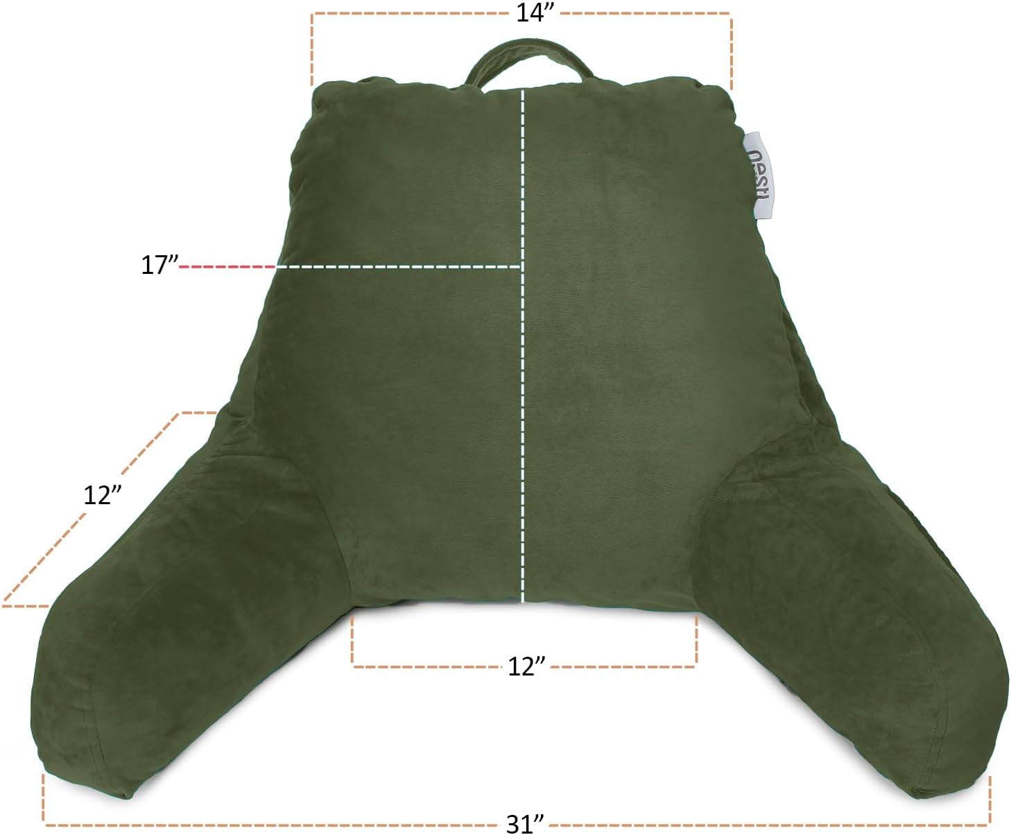 Nestl Reading Pillow with Portable Laptop Lap Desk - Shredded Memory Foam Back Support Pillow for Sitting Up in Bed and Couch Rest Pillows with Arms, Bed Tray Table with Foldable Legs, Olive Green