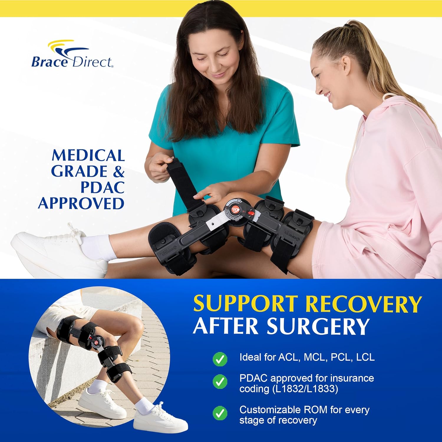 Brace Direct Breg T Scope Premier XL Post Op Knee Brace with Incision Comfort Pad ACL MCL Recovery Adjustable ROM L1833 L1832 (Thighs Up to 35.5