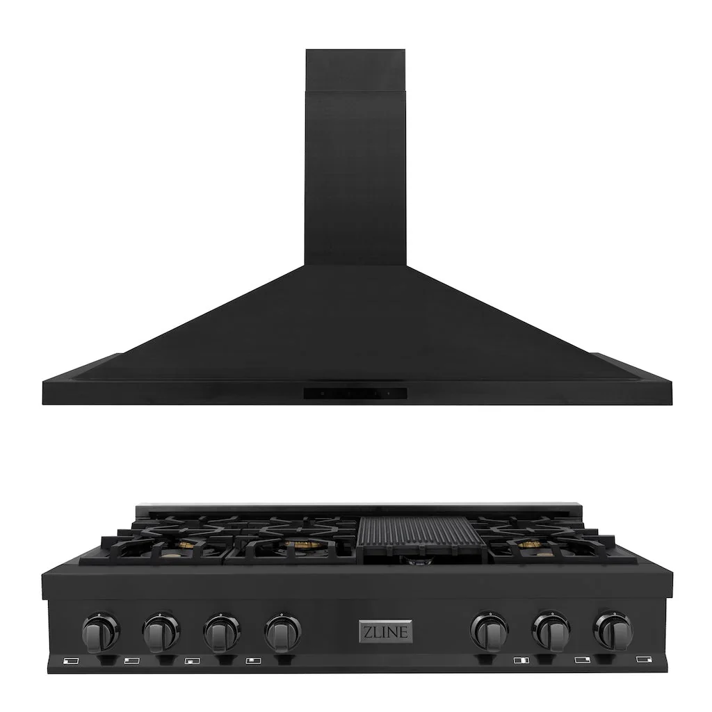 ZLINE 2-Piece Appliance Package - 48-Inch Rangetop and Convertible Range Hood in Black Stainless Steel (2KP-RTBRH48)