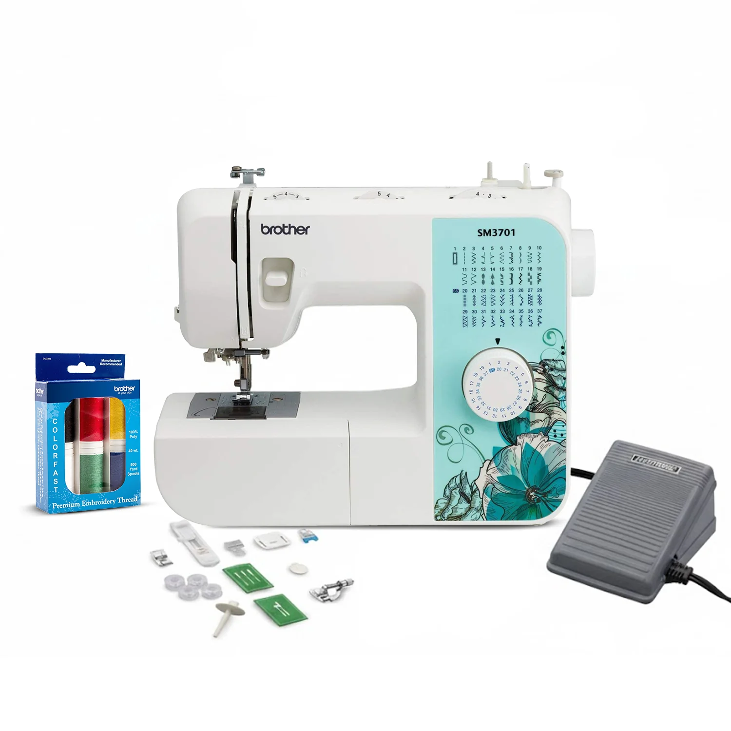 Brother SM3701 37-Stitch Sewing Machine (Multicolor) with Embroidery Thread