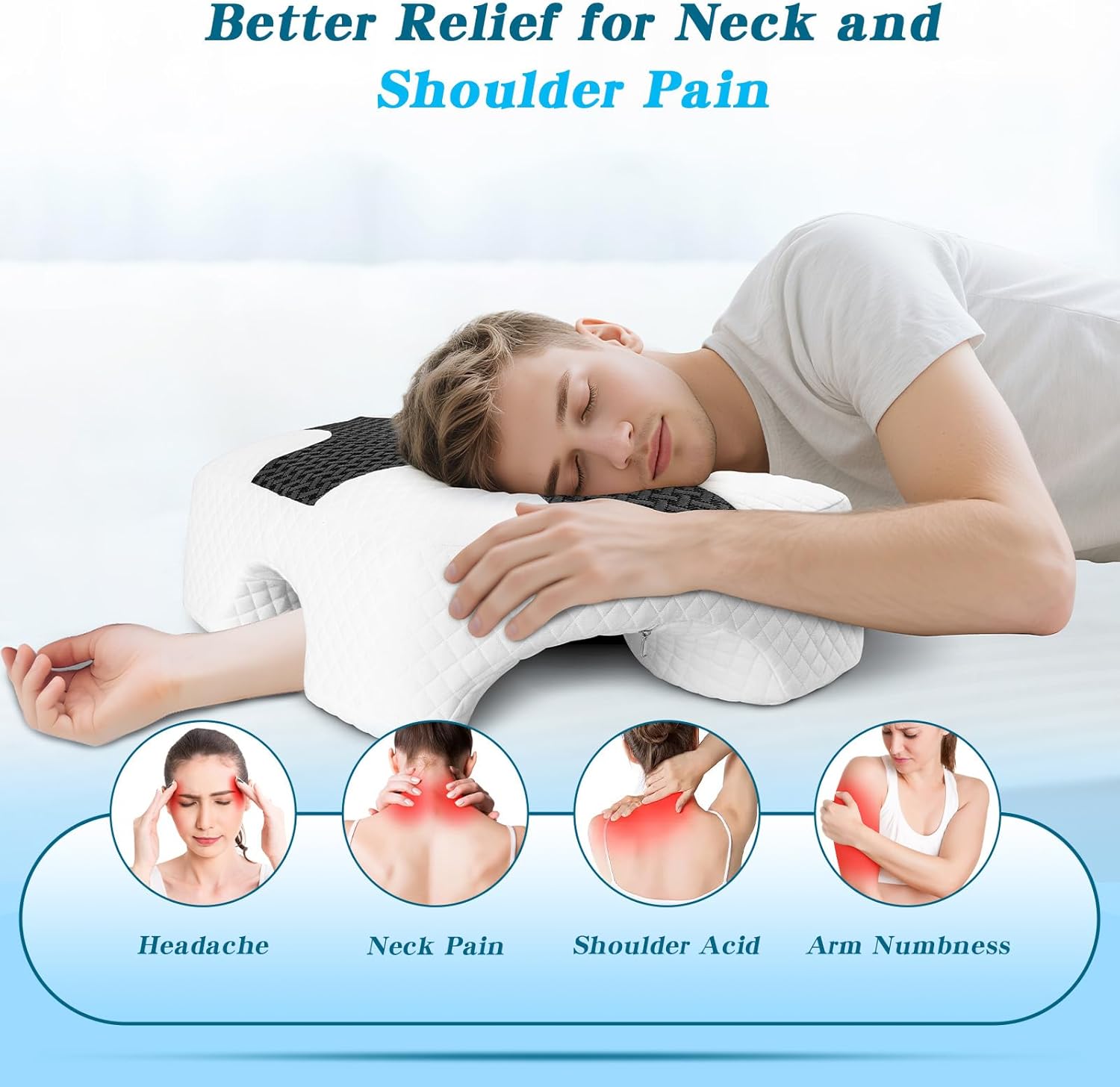 Side Sleeper Pillow with Arm Hole, Upgraded Height Arm Pillow for Larger Frames, Shoulder Relief System, Premium Memory Foam, Suitable for Side, Back and Stomach Sleepers - Grey