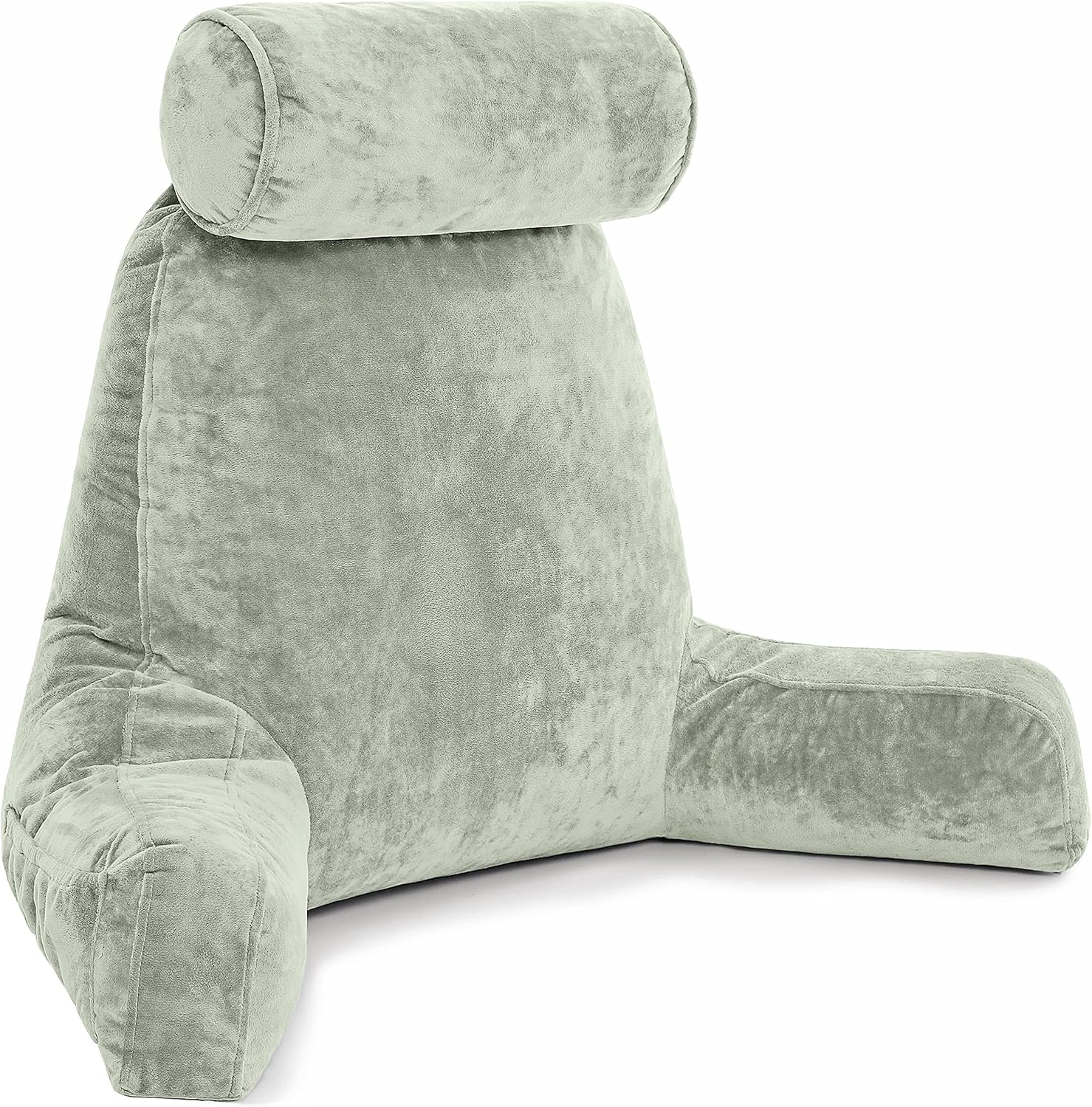 Husband Pillow XXL Reading Pillow for Bed Backrest with Arms - Desert Sage Adult - Unmatched Support Pillow for Sitting Up in Bed - Shredded Memory Foam Comfy Microplush Cover & Detachable Neck Roll