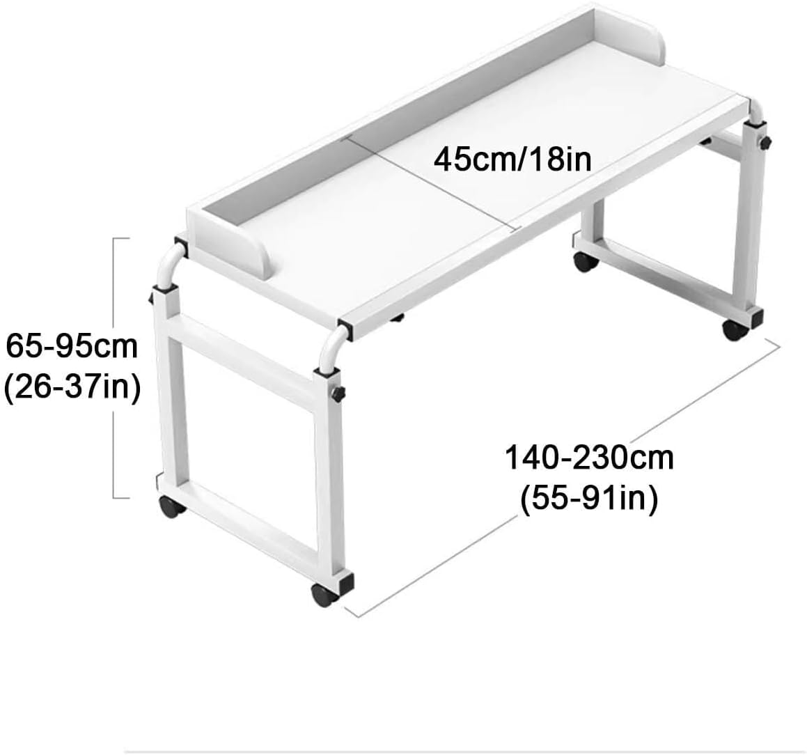 Overbed Table with Wheels, Retractable Mobile Bed Desk, Standing Workstation Laptop Cart, Home Office Bedroom Hospital Workstation Table(140 * 45cm)