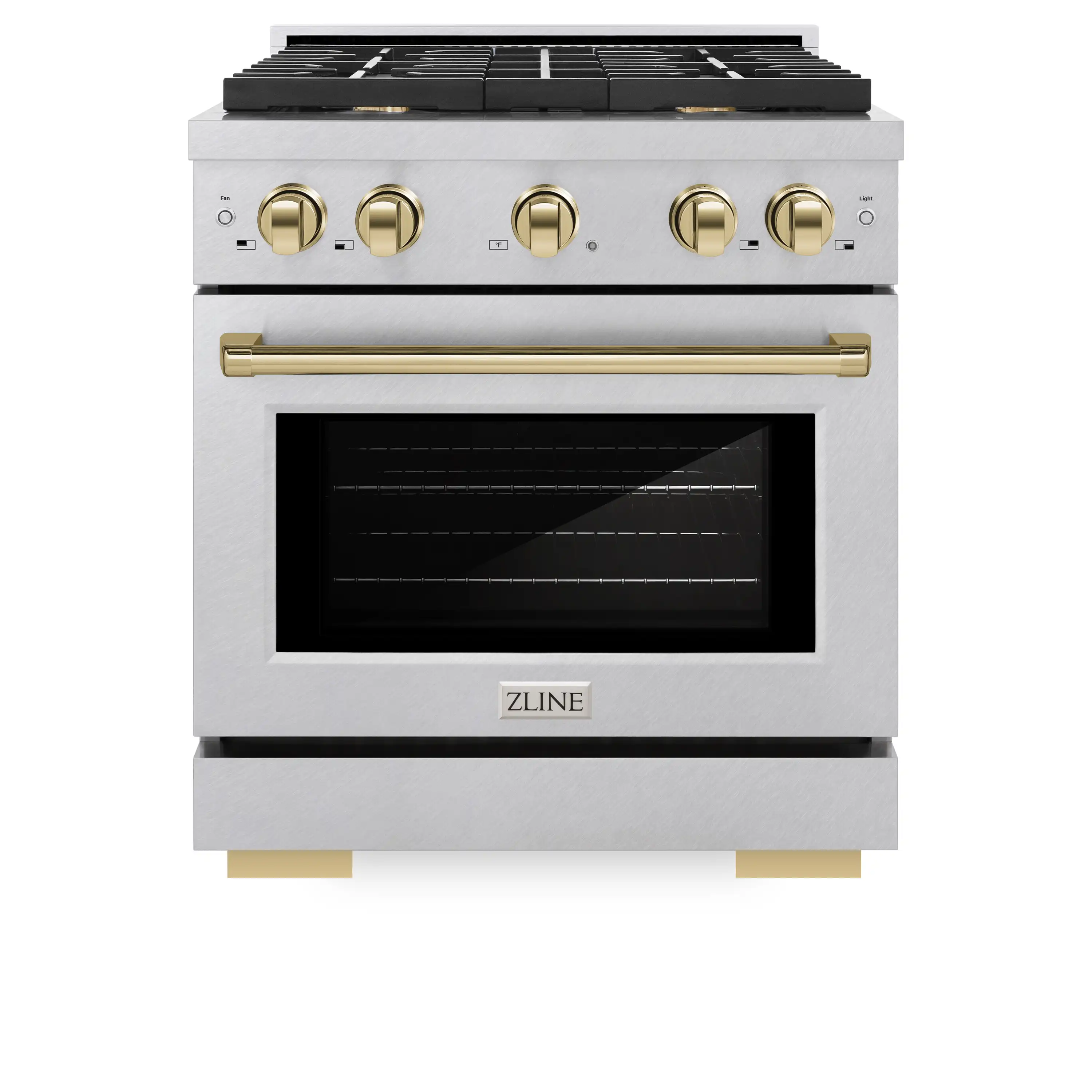 ZLINE Autograph Edition 30-Inch 4.2 cu. ft. Paramount Dual Fuel Range with 4 Burner Gas Cooktop and Electric Convection Oven in Satin Stainless Steel with Polished Gold Accents (SDRSZ-30-G)