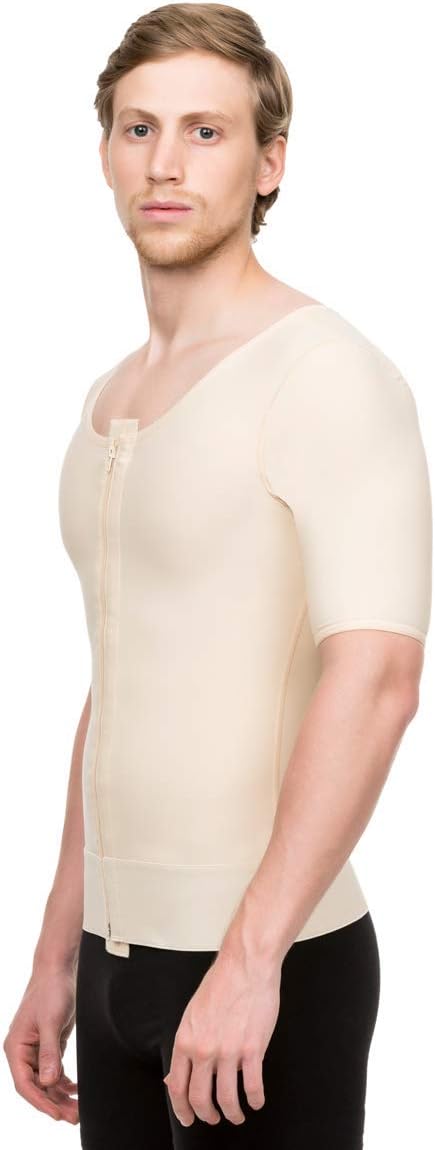 Isavela Mens Vest With Above Elbow Sleeves And Front Center Zipper
