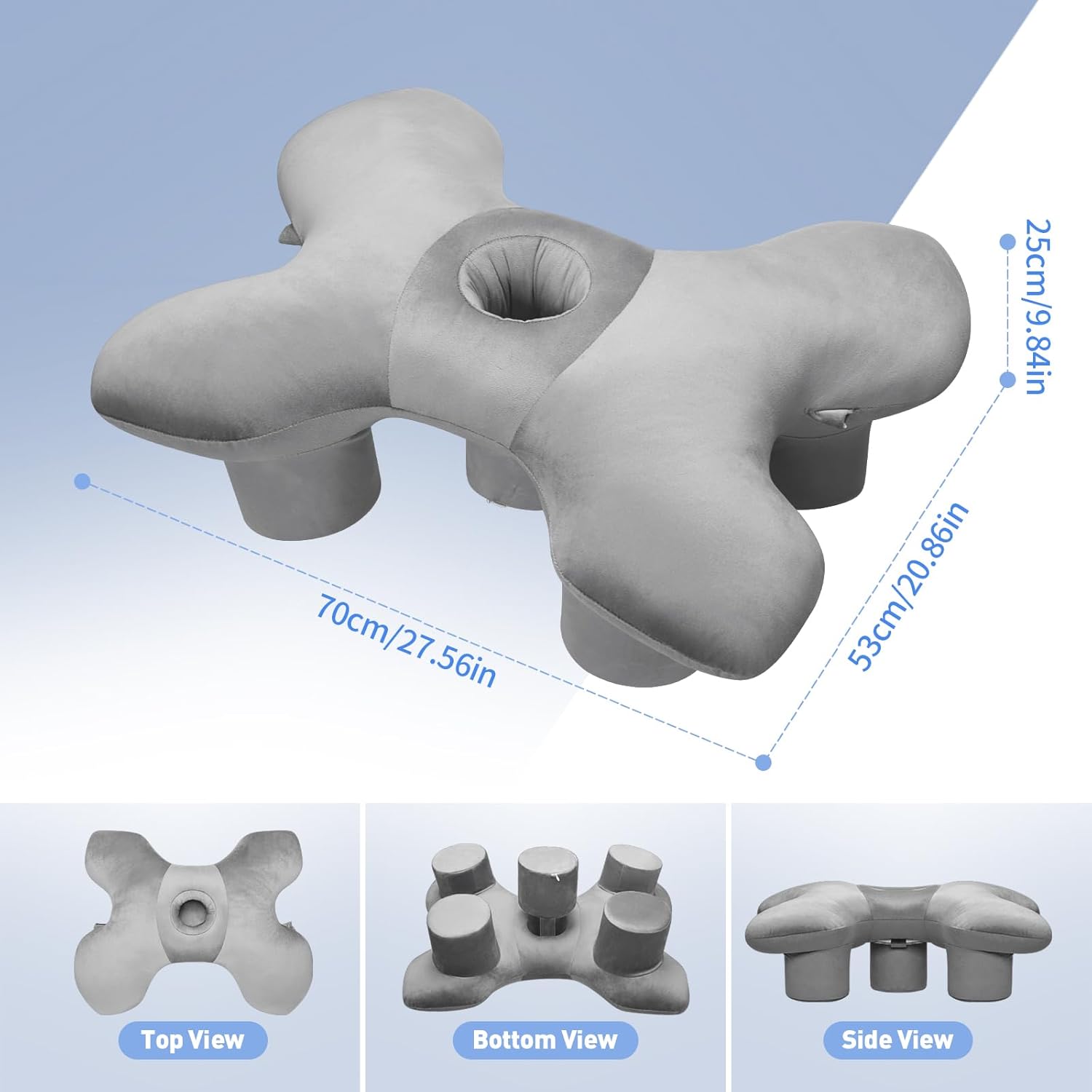 Ear Piercing Pillow and Arm Hole Pillow for Side Sleepers, Ergonomic Cotton Orthopedic Pillow for Neck Pain Relief, Pressure Release for Pierced Ears & Rotator Cuff, ldeal for Side Sleepers (Gray)