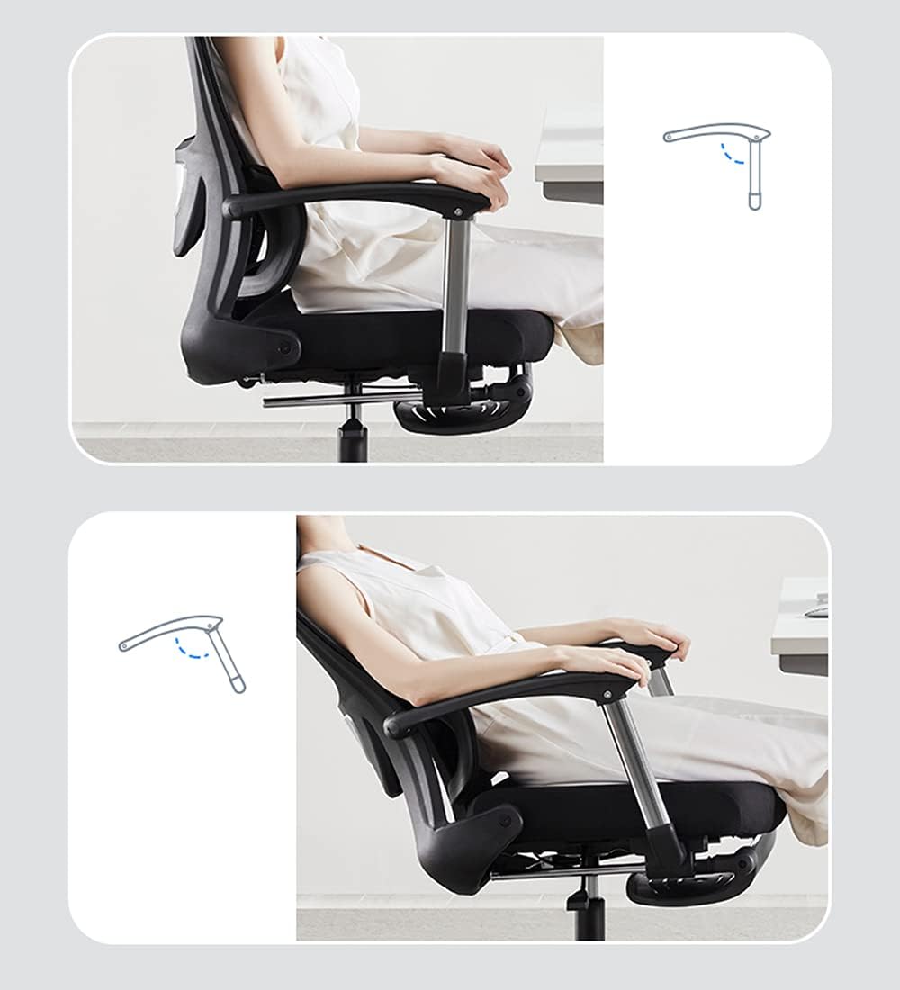 Executive Recline Tables and Chairs Linkage Armrest Lumbar Support High Back Net 155° Tilt 360° Rotation Seat Lift Reinforced Nylon Resin Base Silent PU Casters Unisex(