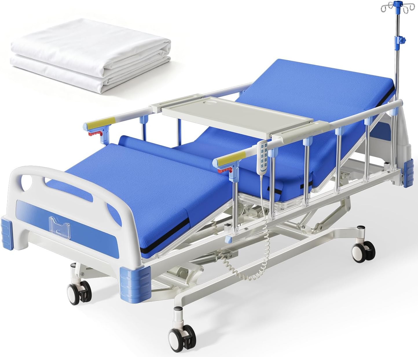 3 Function 600LBS Full Electric Hospital Bed, Beds for Home Use, Medical Bed for Seniors with Mattress, Adjustable Hospital, Frame, Medical Equipment, Special Needs Beds, IV Pole,