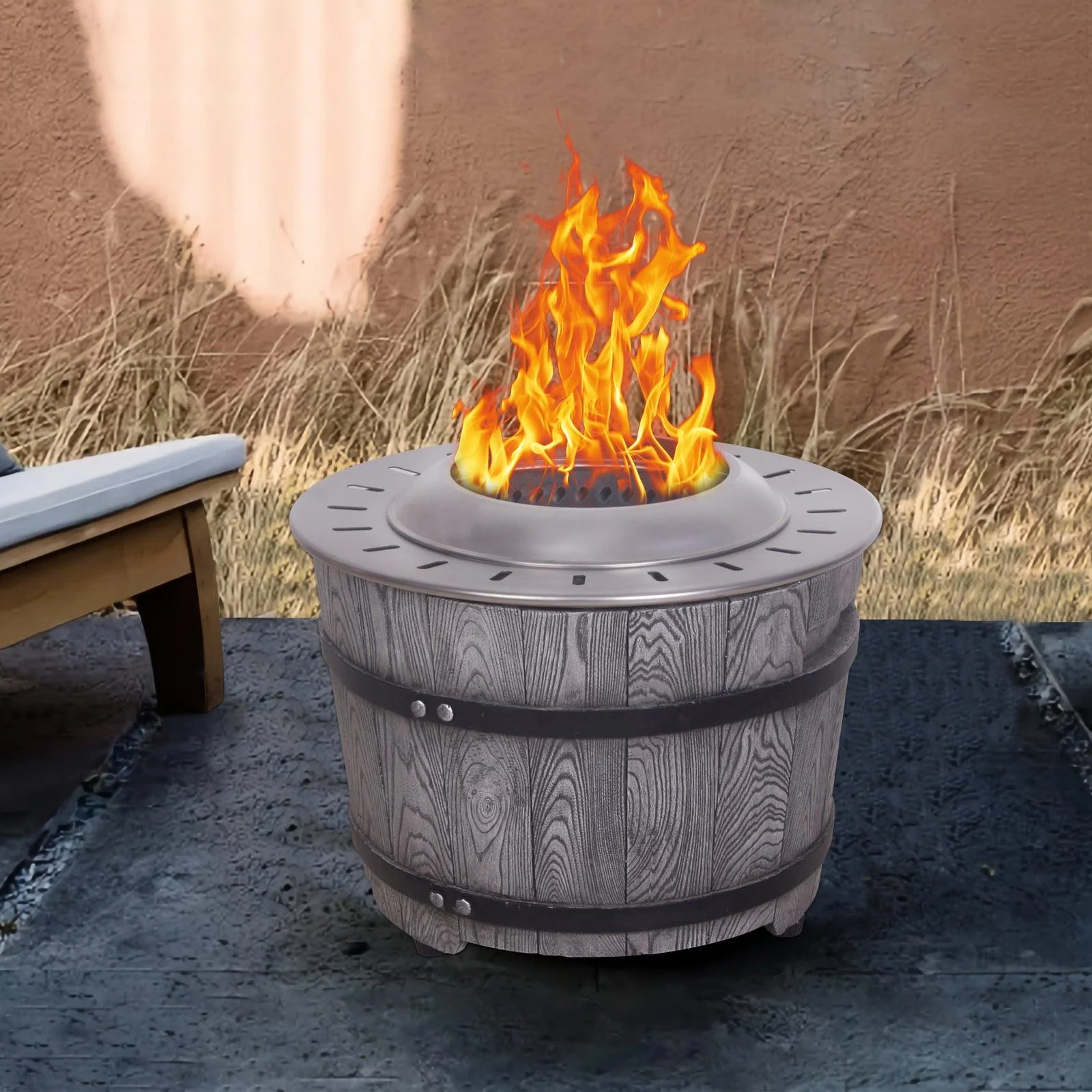 Parrot Uncle Dark Grey Woodgrain Smokeless Firepit with Wood Pellet/Twig/Wood as The Fuel for Garden & Outdoor (W2029120108)