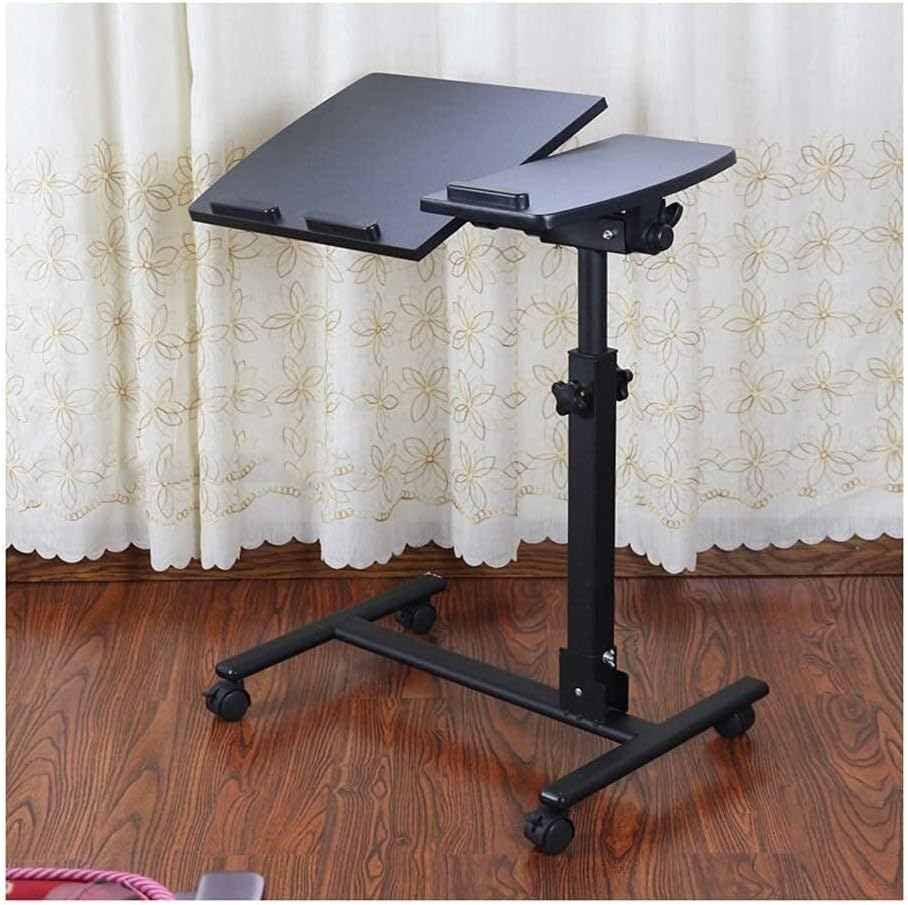 Adjustable Overbed Table Sofa Bed Stand Mobile Computer Desk for Bedroom, Living Room & Home Use, Black Color