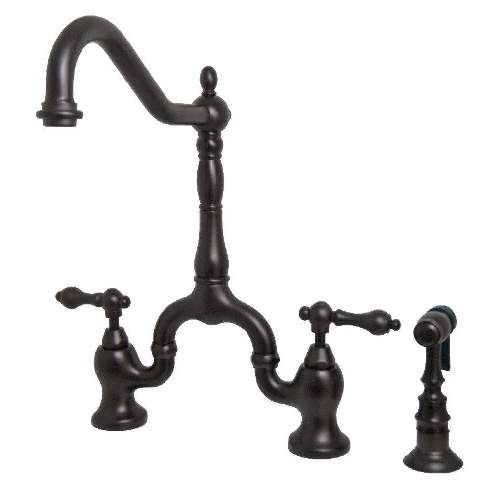 Kingston Brass English Country Bridge Kitchen Faucet with Brass Side Sprayer, Oil Rubbed Bronze (KS7755ALBS)