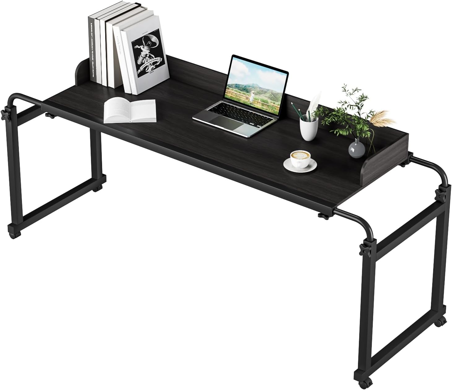 Overbed Bedside Table with Wheels | Adjustable Height Bed Table Over The Bed Rolling Laptop Desk,Mobile Standing Laptop Desk Rolling Computer Cart Movable Overbed Home Use ﻿ Matte Black