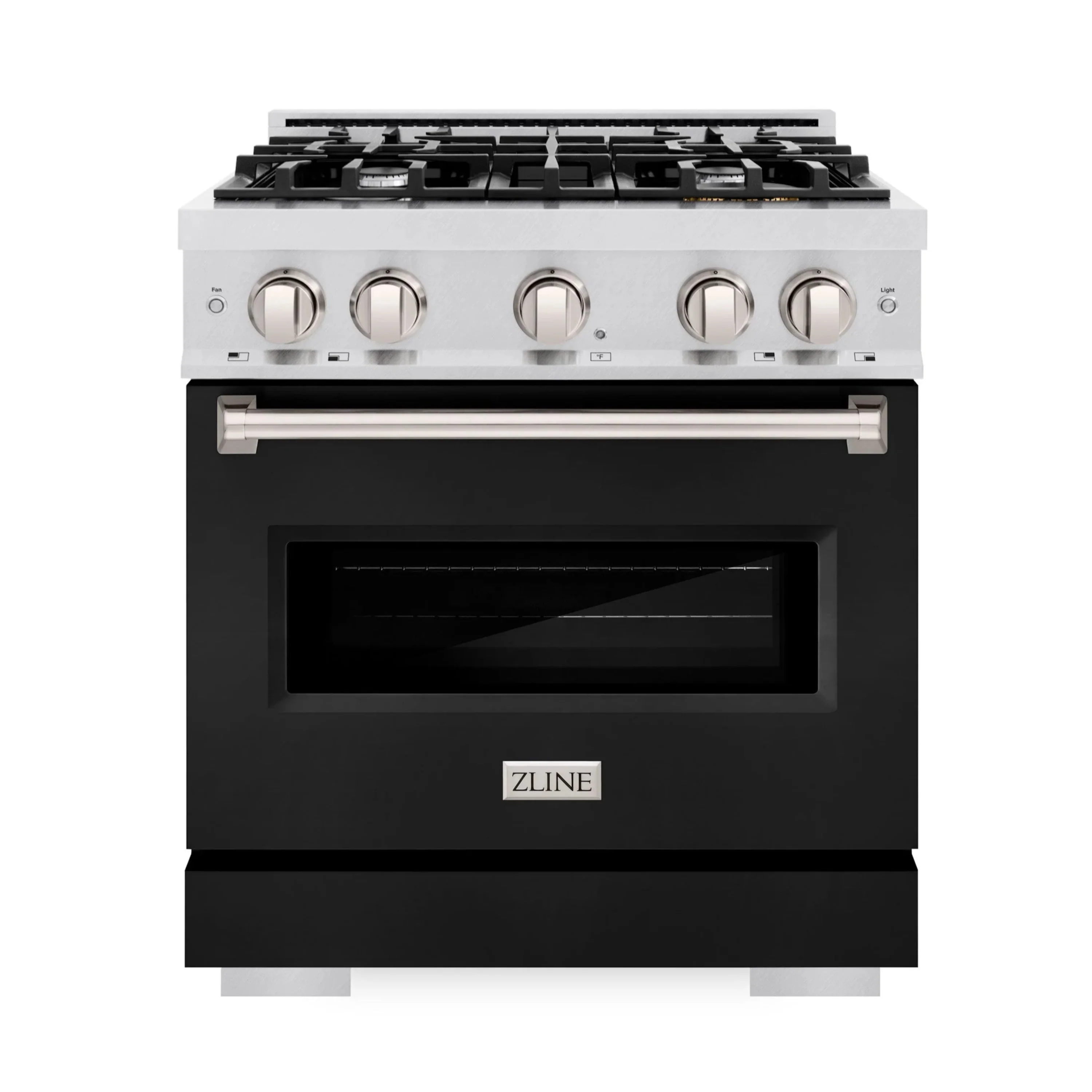 ZLINE 30-Inch Classic Series Dual Fuel Range with 4 Gas Burner Cooktop and 4.2 Cu. Ft. Electric Convection Oven in Satin Stainless Steel with Black Matte Door (CDRS-BLM-30)