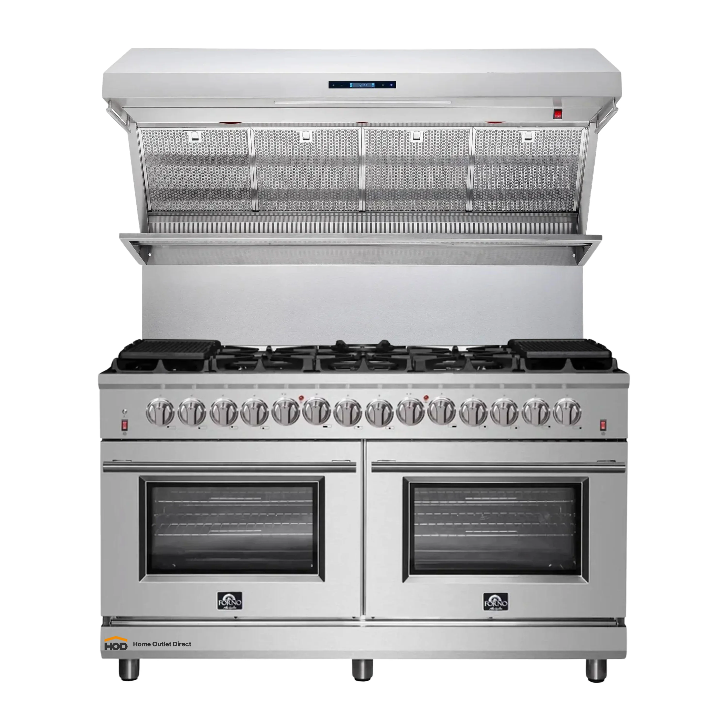 Forno 2-Piece Appliance Package - 60-Inch Dual Fuel Range and Wall Mount Range Hood in Stainless Steel