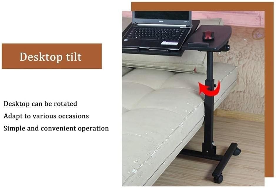 Adjustable Overbed Table Sofa Bed Stand Mobile Computer Desk for Bedroom, Living Room & Home Use, Black Color