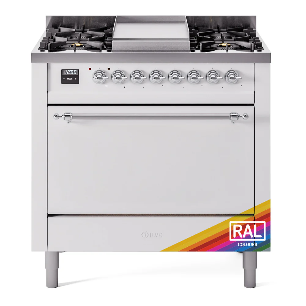 ILVE 36-Inch Nostalgie II Dual Fuel Range with 6 Burners and Solid Door Oven in Custom RAL with Chrome Trim (UP36FQNMPRAC)