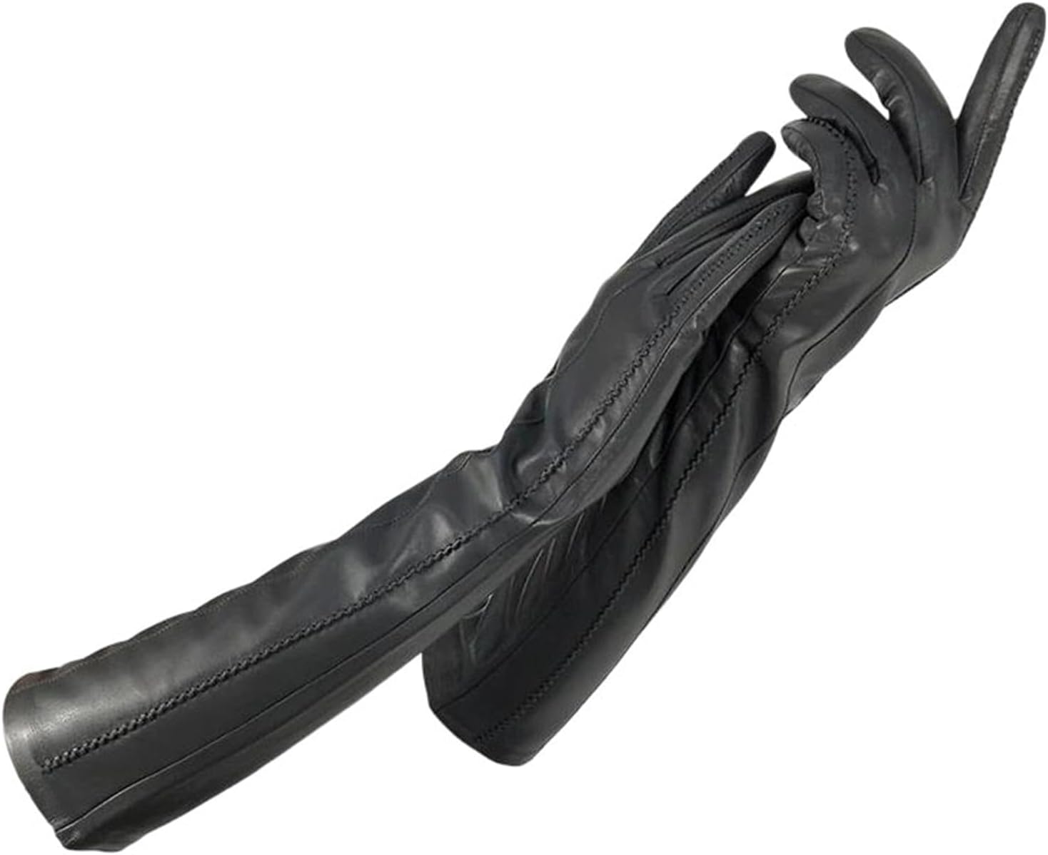 Women's Elbow Length Gloves Long Arm Sleeve Style With A Warm Comfortable Lining And Classic Three Line Detailing