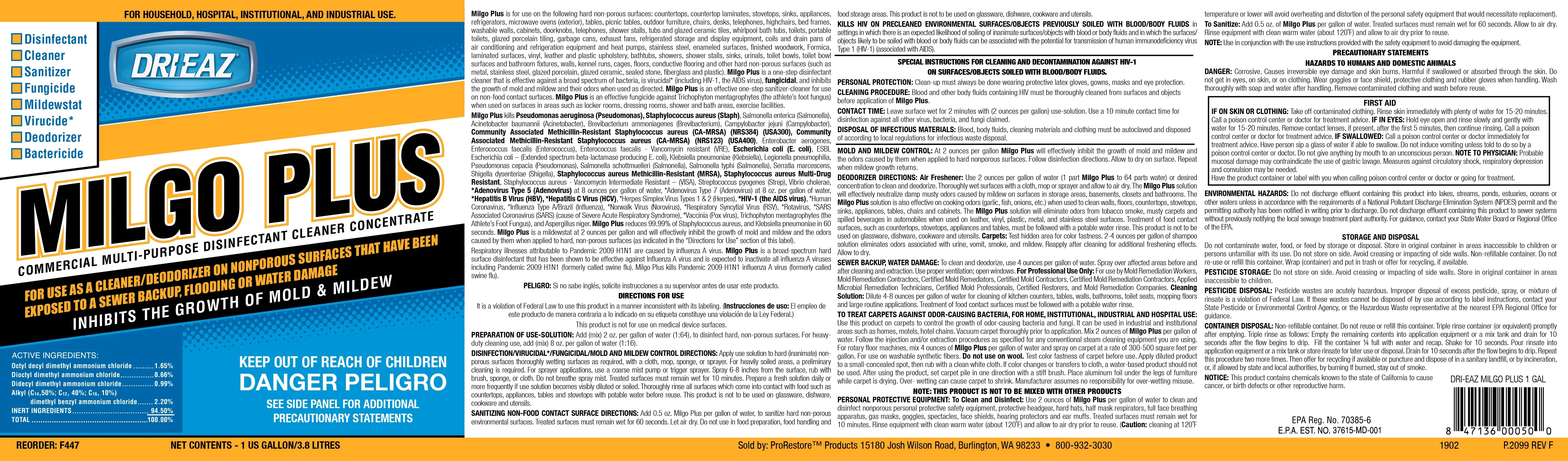 Dri-Eaz Milgo Plus Disinfectant (case of 4)