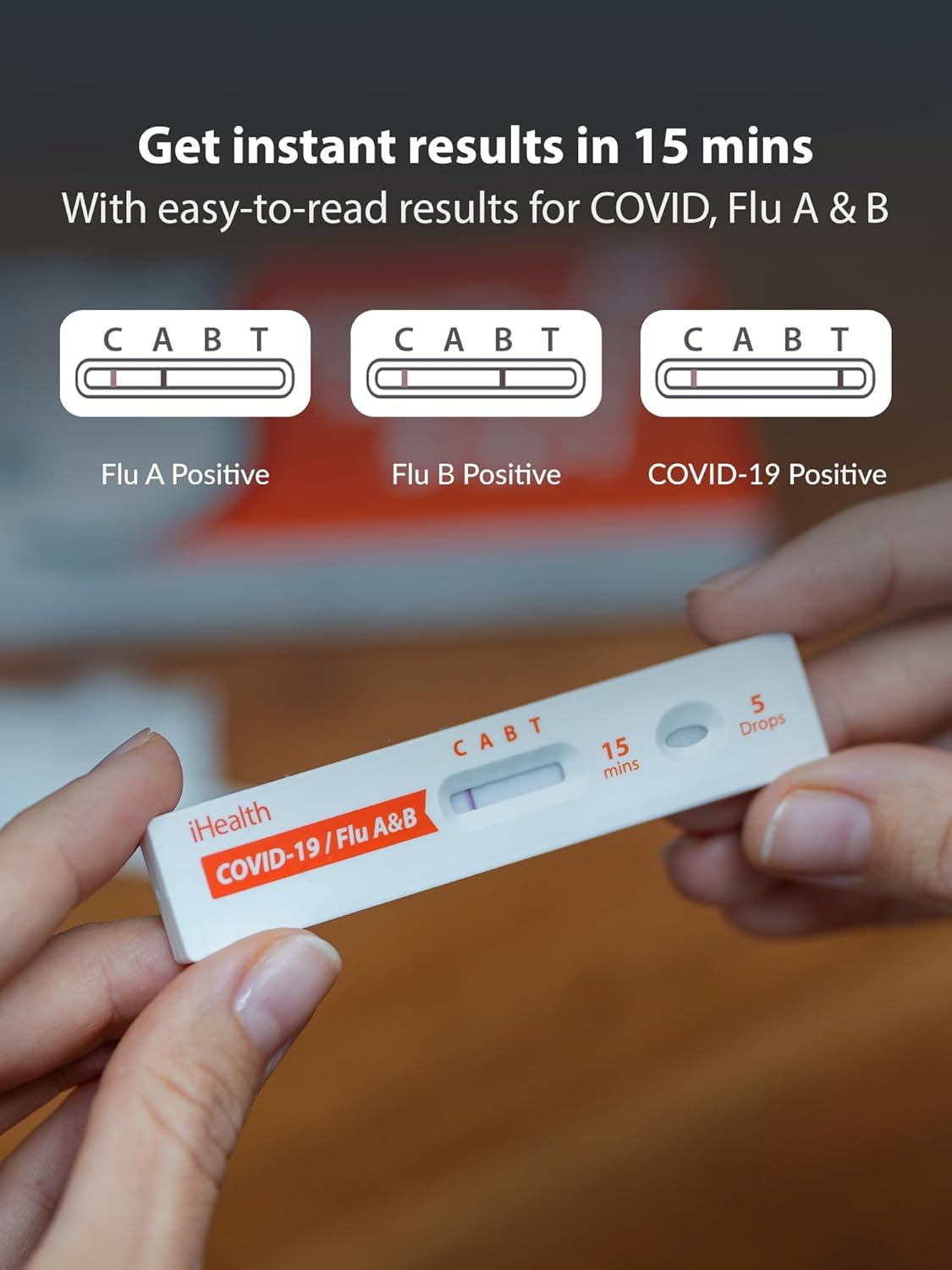 iHealth COVID-19, Flu A&B 3-in-1 Antigen Rapid Test, Results in 15 Minutes, FDA Authorized OTC Flu&COVID Home Test, with Non-invasive Nasal Swab, Easy to Use &No Discomfort (48 Packs, 96 Tests Total)