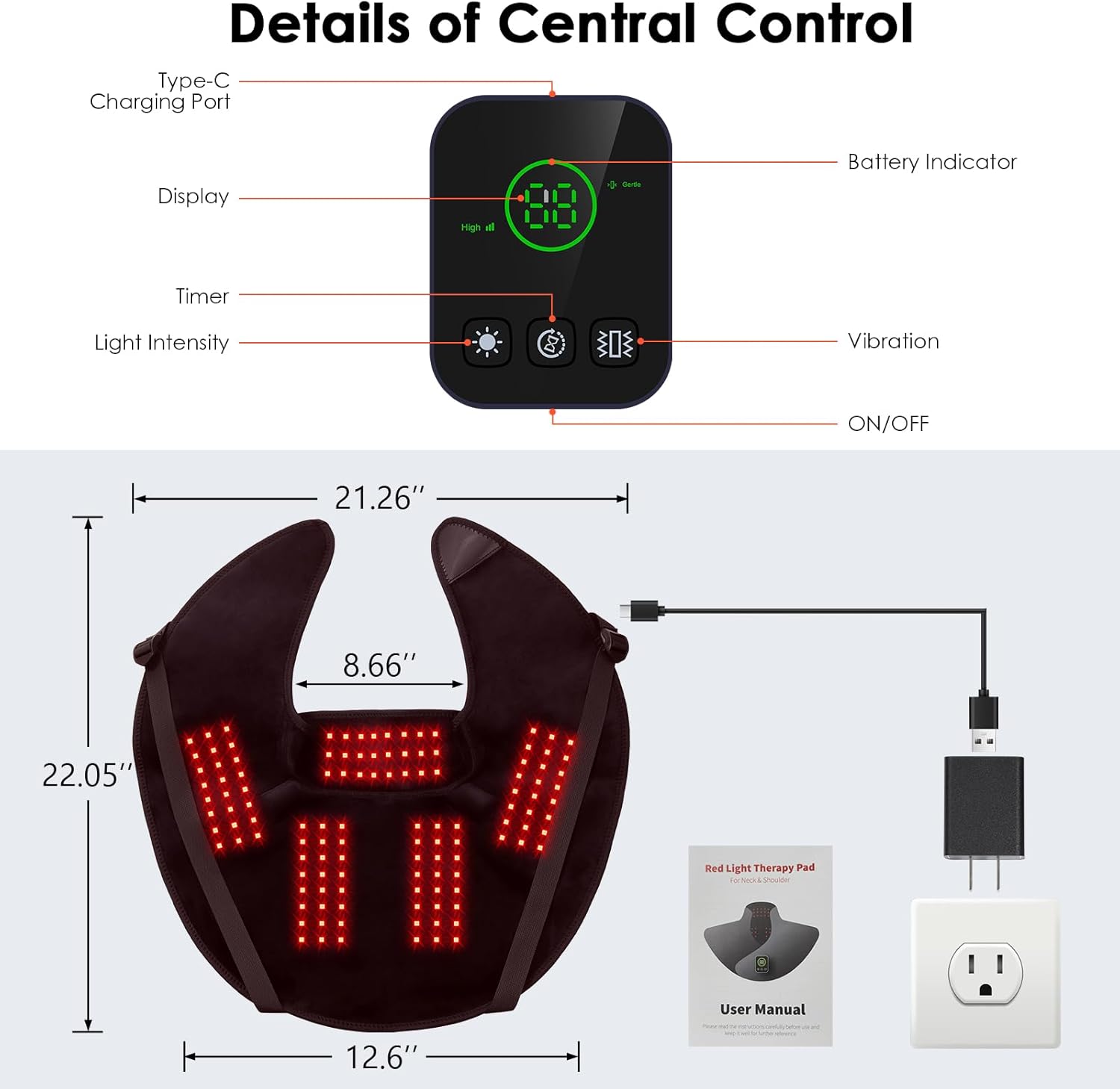 Red Light Therapy Neck Shoulder,Rechargeable Light Therapy for Body with Massage and Timer,Wearable 660nm&850nm Red Light Therapy Wrap Pads for Body at Home