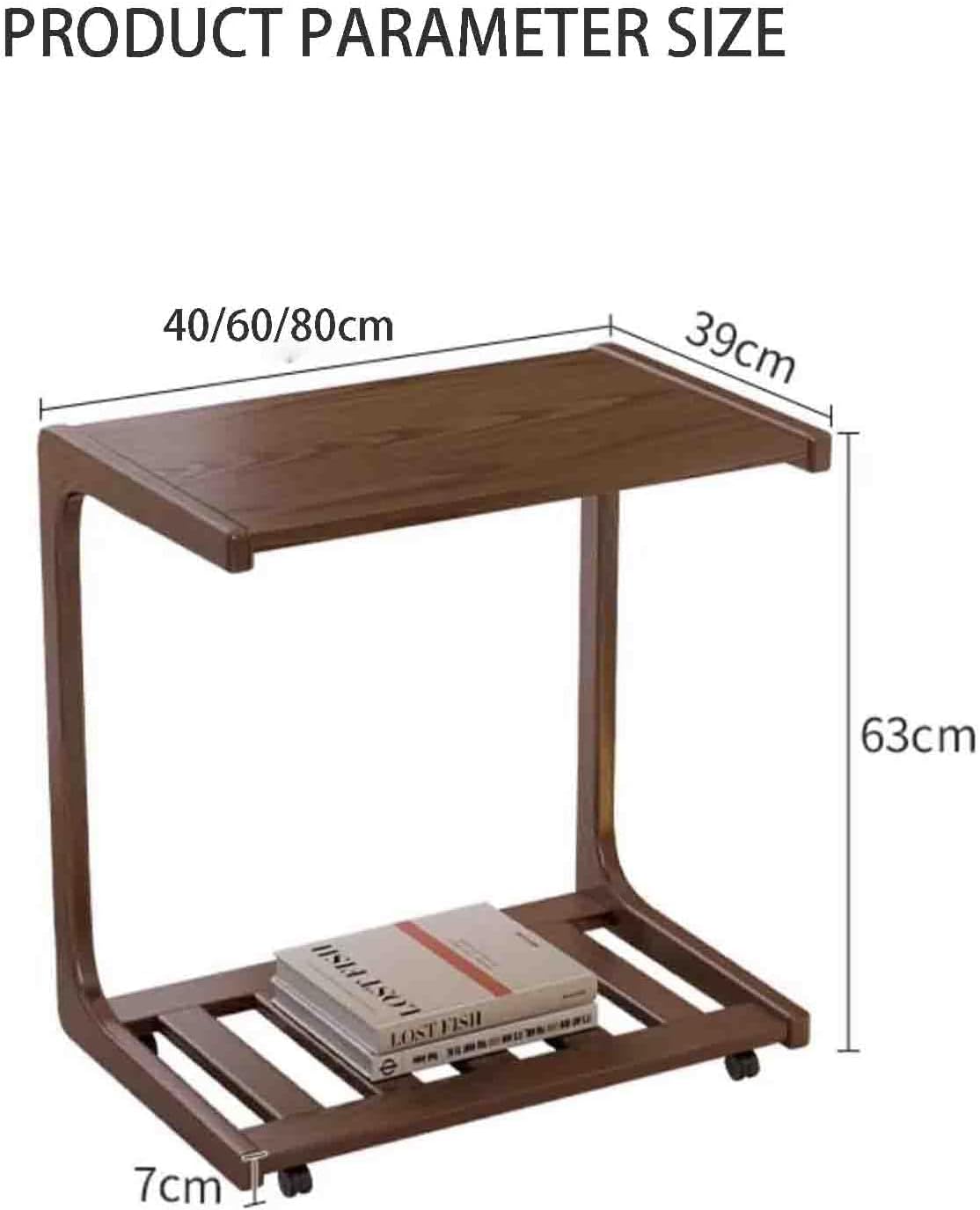 Overbed Table with Wheels,Solid Wood Sofa Side Cabinet Movable Table Living Room C-Shaped Tea Table,Hospital and Home Medical Use(Size:40cm,Color:Wood Color)