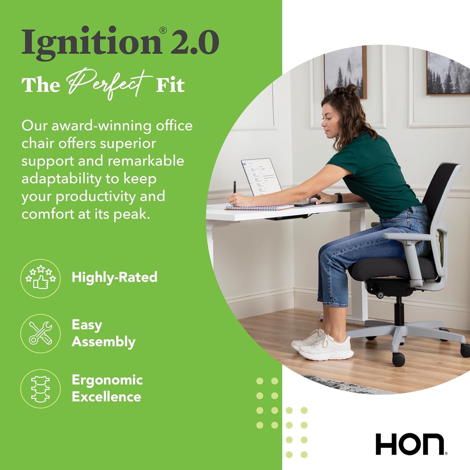 HON Ignition 2.0 Low Back Task Chair, Spectrum Mesh, Advanced Synchro-Tilt Control, Office Chair with Lumbar Support, Height and Width Adjustable Arms, Titanium Frame, Blueberry