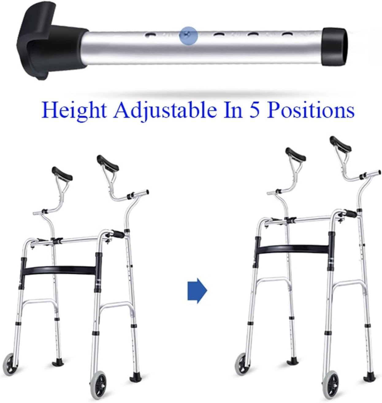 Folding Lightweight Aluminium Aluminum Alloy Walker with Toilet Barrel and with Armpit Support Walking Frame with 4 Wheels Height Adjustable Assisted Walker