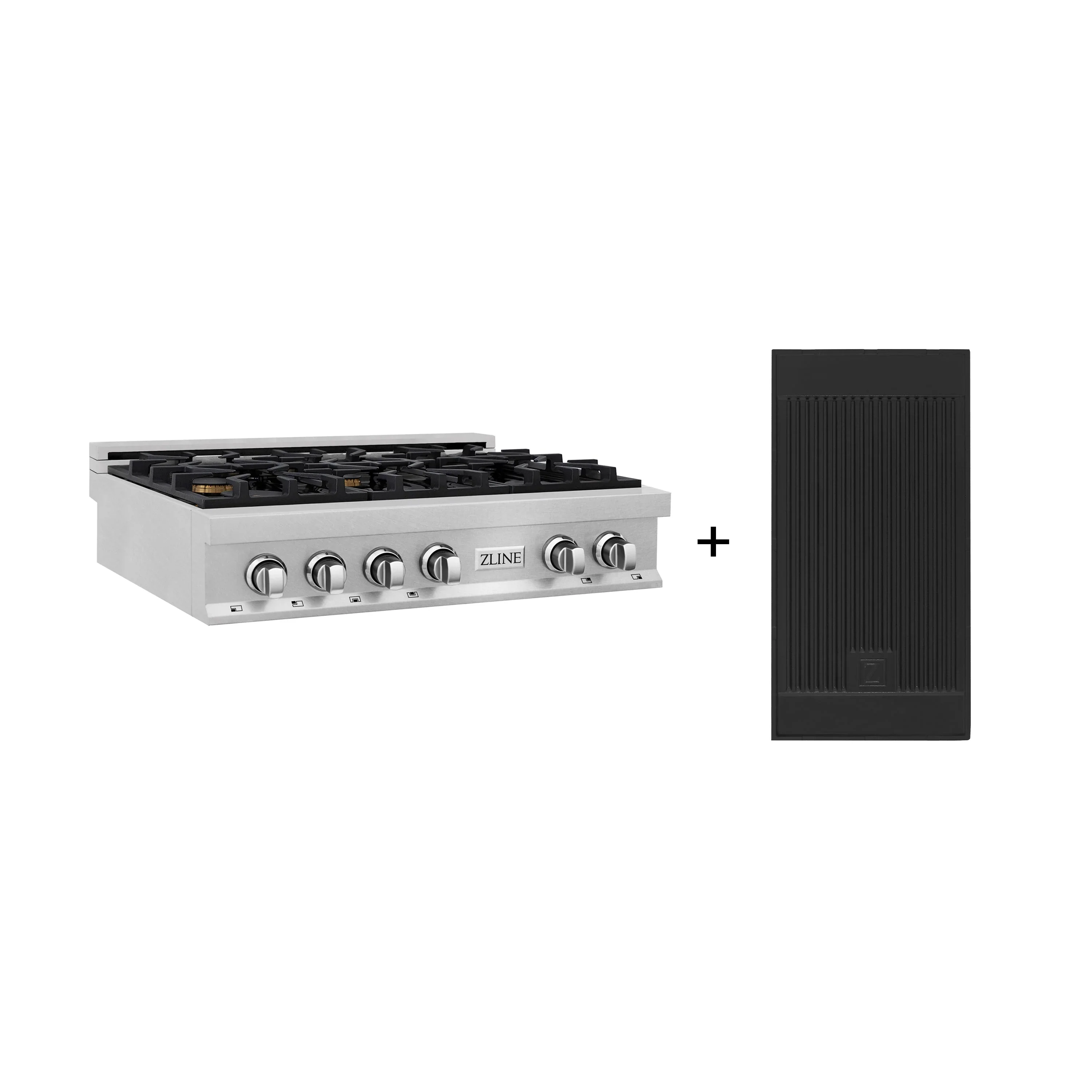 ZLINE 36-Inch Porcelain Gas Stovetop in Fingerprint Resistant Stainless Steel with 6 Gas Brass Burners and Griddle (RTS-BR-GR-36)