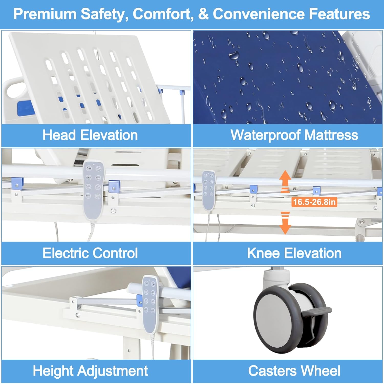 Premium Hospital Bed - 3 Function Full Electric Hospital ICU Bed with 4.7