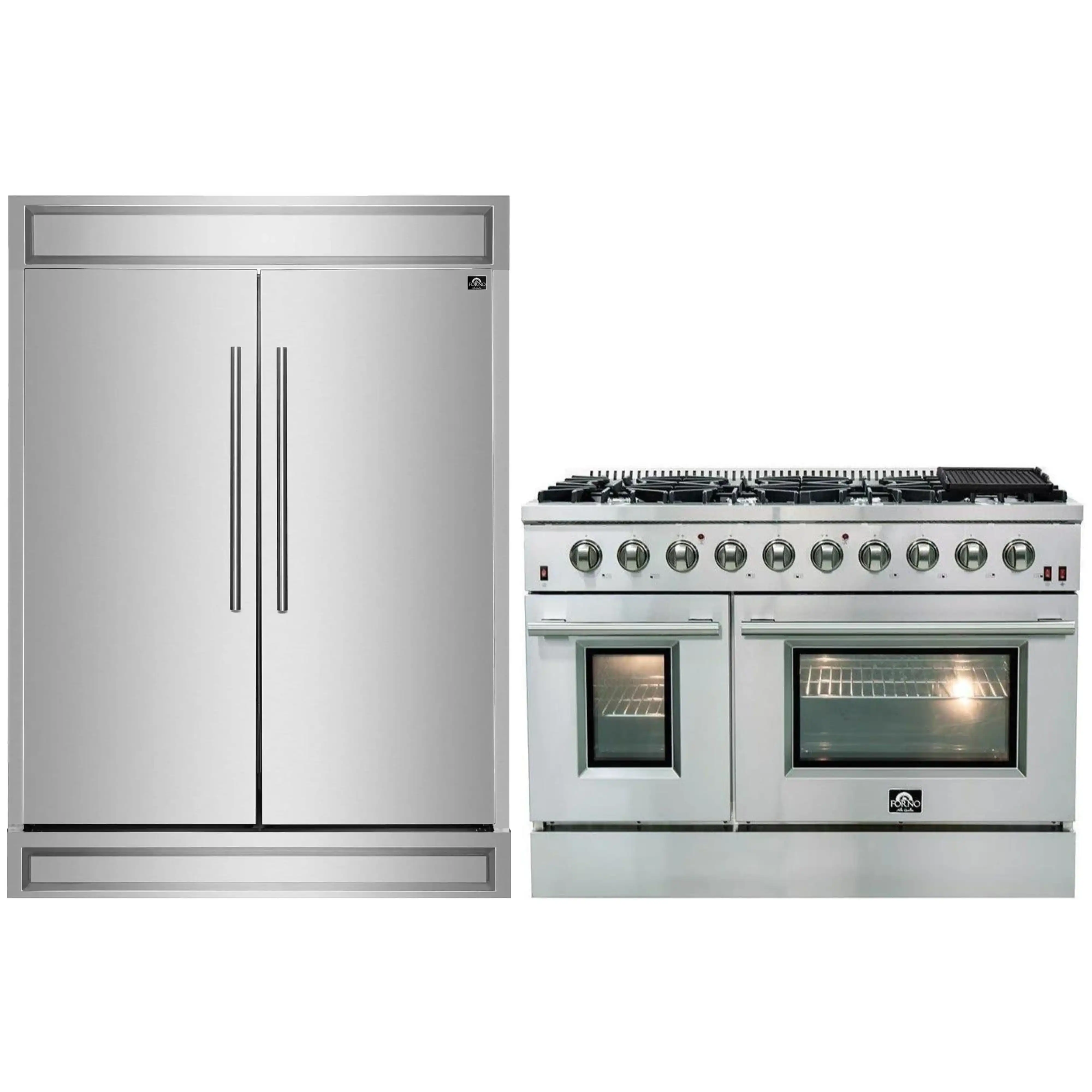 Forno 2-Piece Appliance Package - 48-Inch Gas Range and 60-Inch Built-In Refrigerator in Stainless Steel (FBDL-018-03CAUS)
