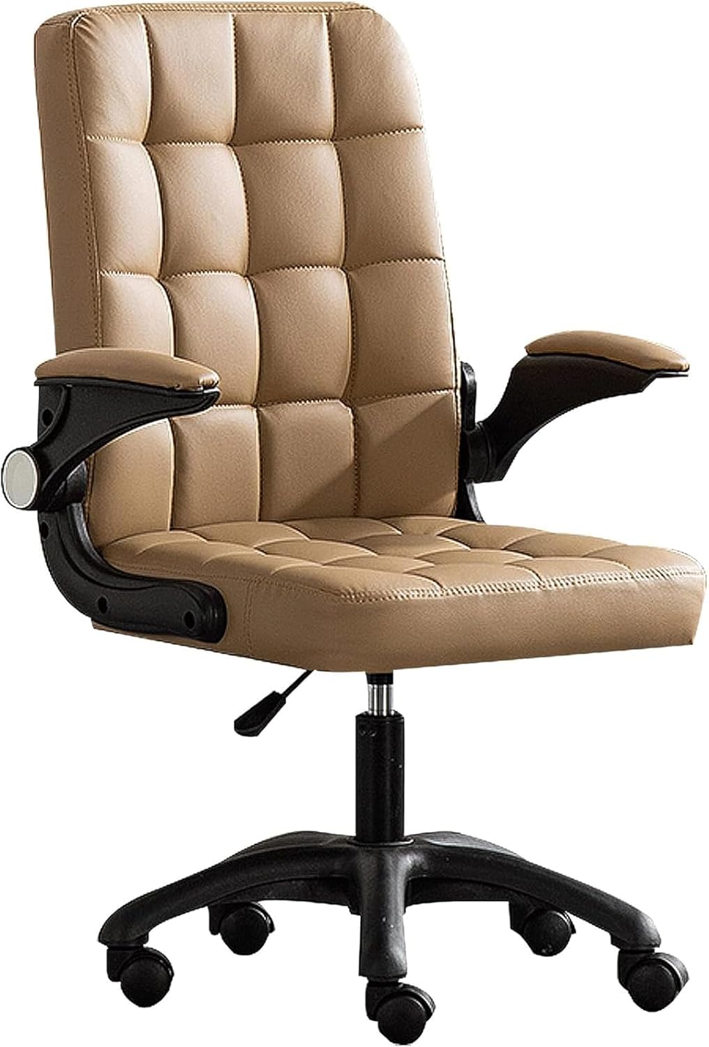 PU Leather Office Chair Latex Cushion Desk Chair with Armrest Computer Chair Lumbar Support Adjustable Executive Chair (Khaki-