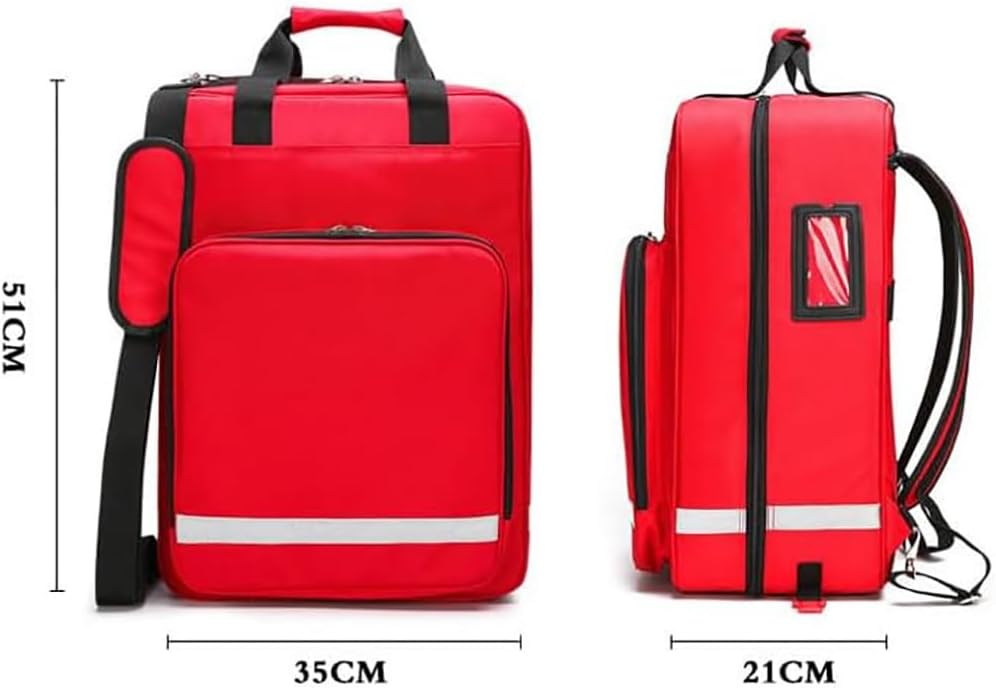 Rolling Medical Bag, Professional First Aid Kits, Nurse with Removable Dividers, Emergency Responder Trauma, Reflective Strips, for Home, Nurses, Doctors, EMT(Red)