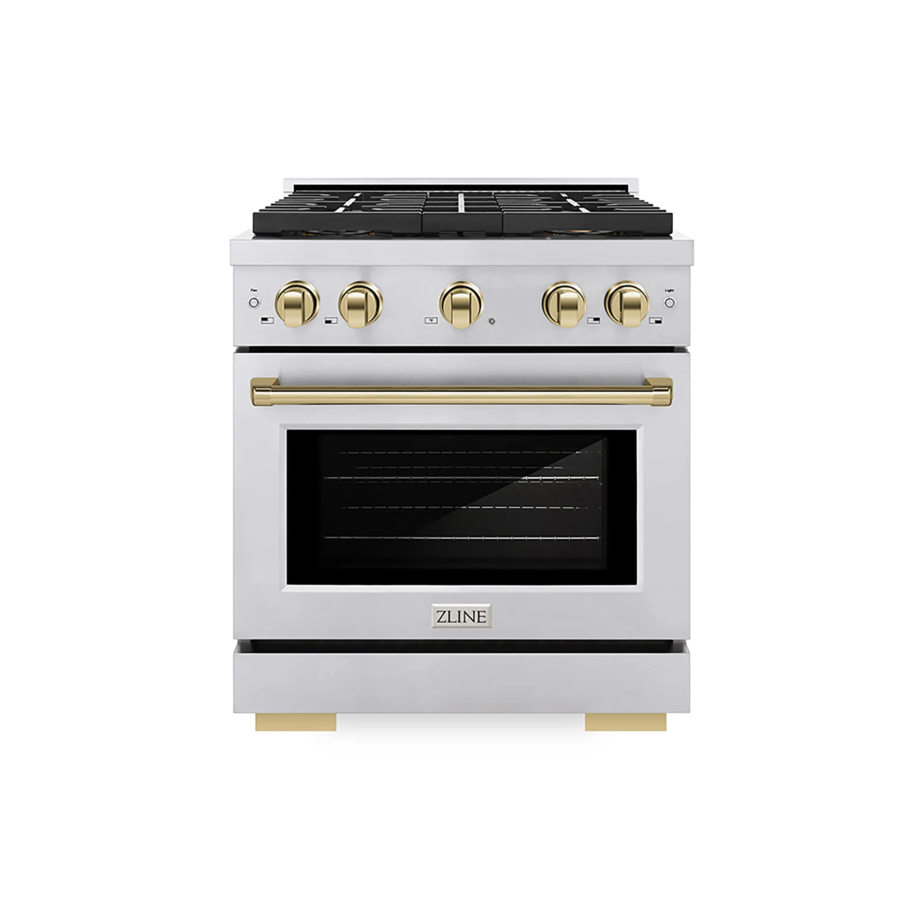 ZLINE Autograph Edition 30 in. 4.2 cu. ft. Paramount Dual Fuel Range with 4 Burner DuoPro鈩?Cooktop and Electric Convection Oven in Stainless Steel with Polished Gold Accents (PSDRZ-30-G)