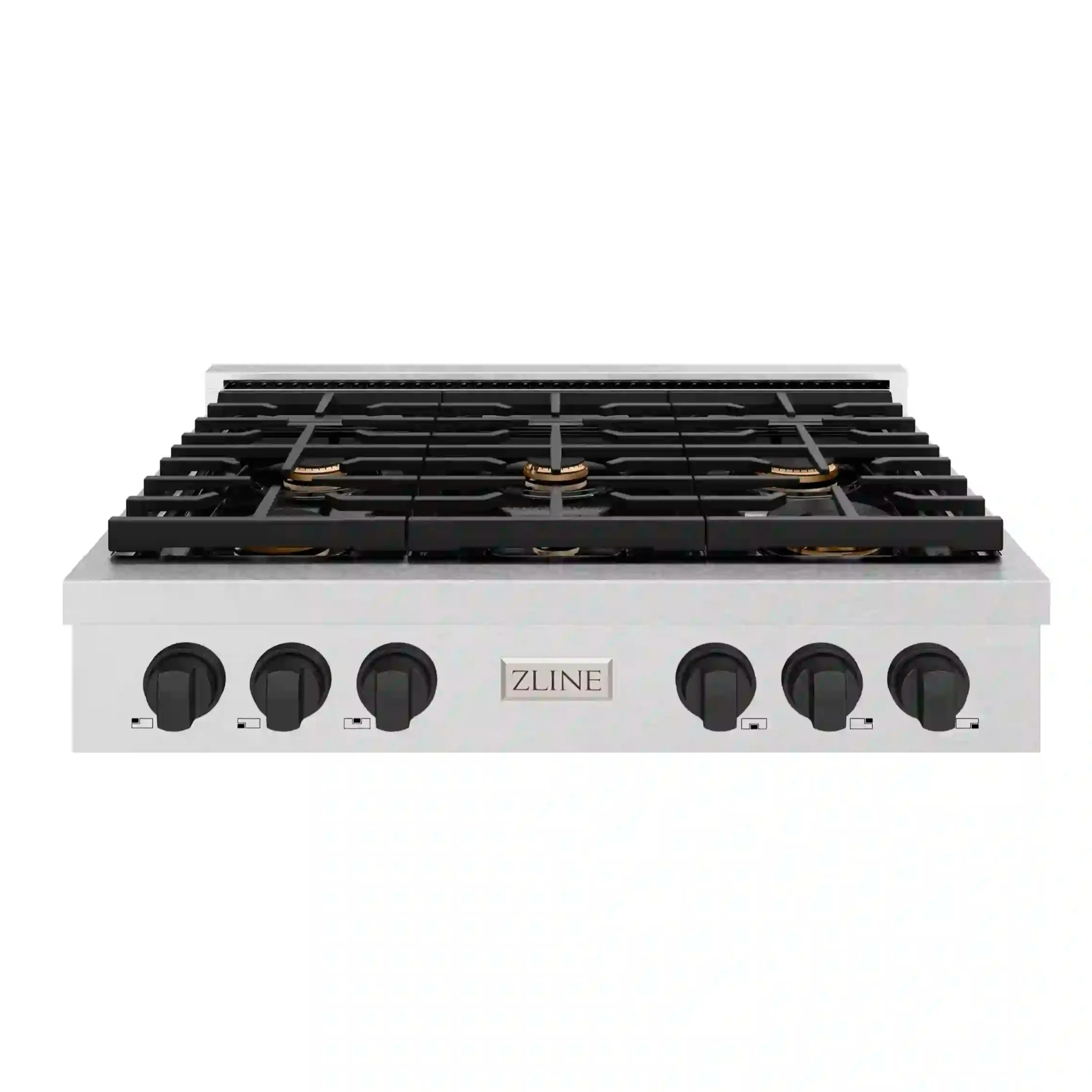 ZLINE Autograph Edition 36-Inch Paramount Gas Rangetop with 6 Burners and Porcelain Cooktop in Satin Stainless Steel with Matte Black Accents (SRTSZ-36-MB)