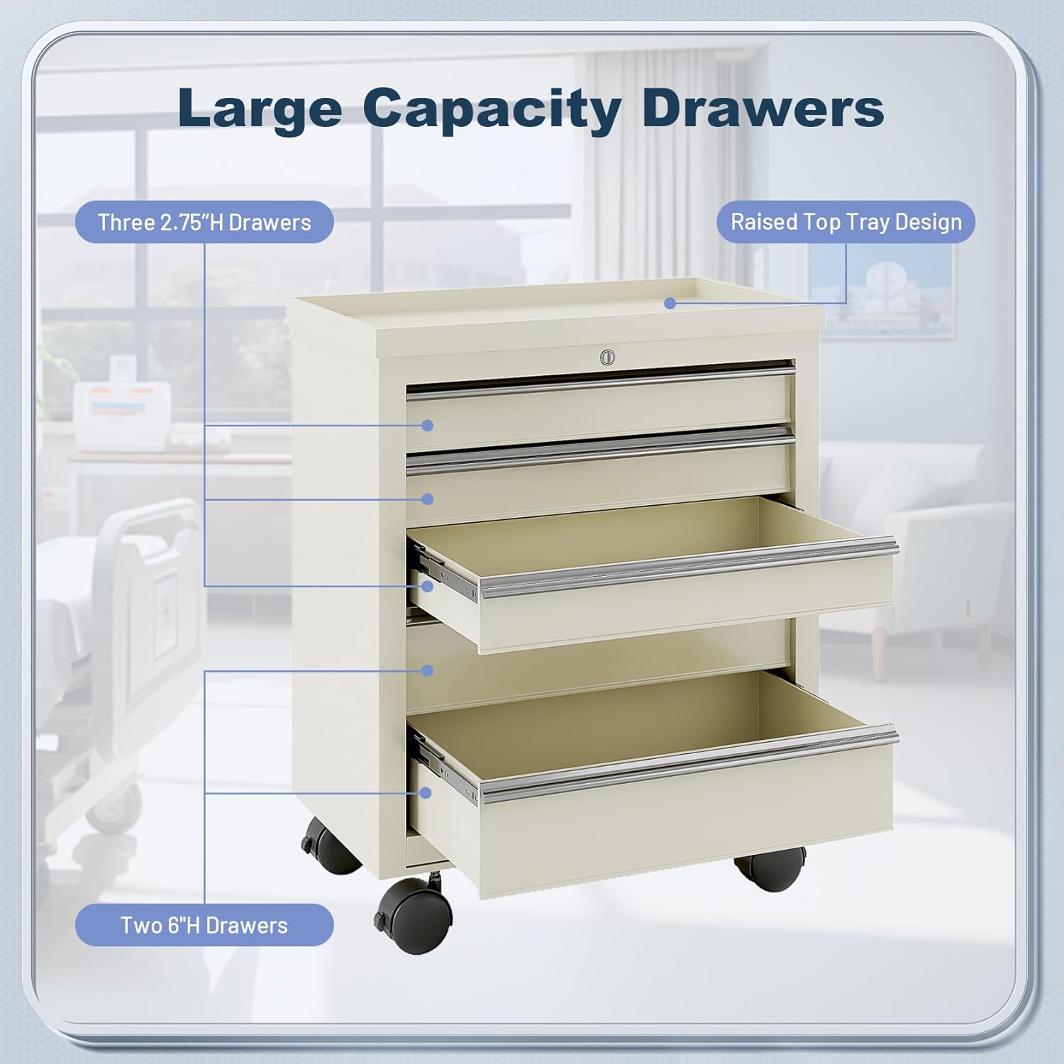 5 Drawers Mobile Medical Bedside Cart with 4 Wheels and Lock, Dental Assistant's Mobile Cabinet, Professional File Beauty Storage Utility Cart, for Hospital Office Bedroom Clinic