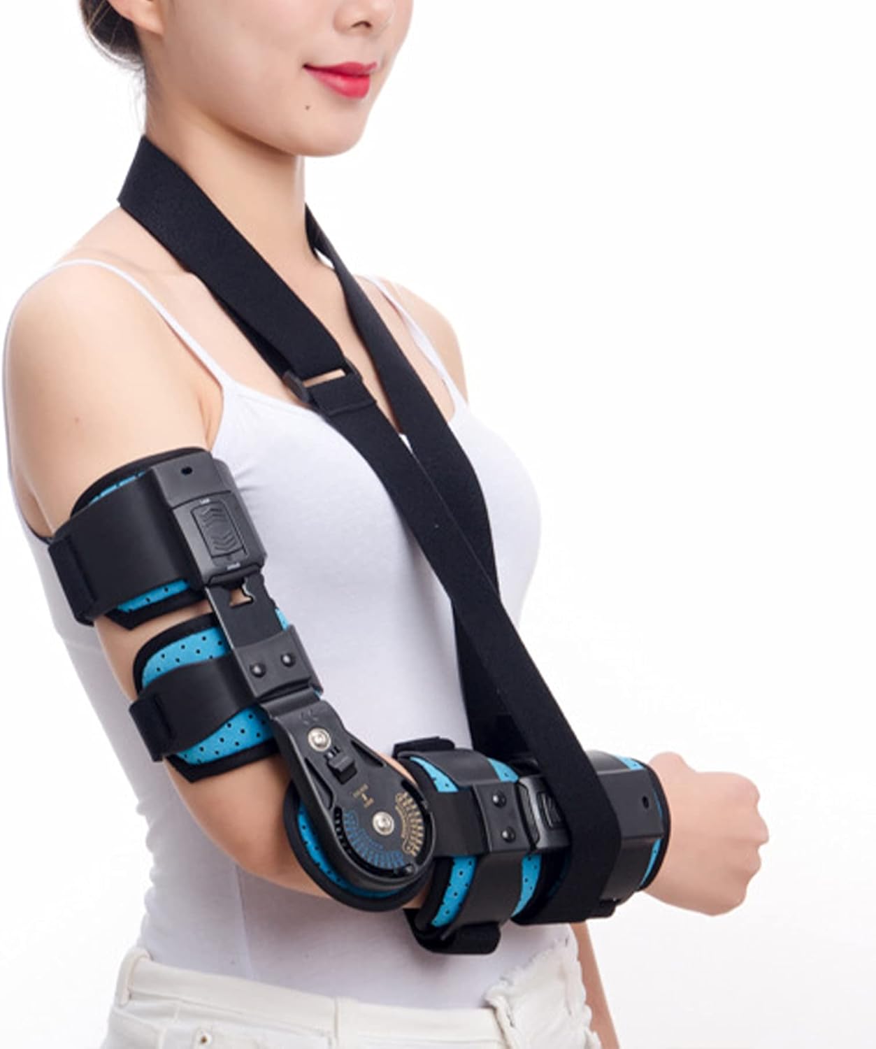 Hinged Elbow Brace with Shoulder Sling Stabilizer for Post-op Surgery Recovery Ligament and Tendon Repairs Dislocation Elbow Fracture Rehabilitation Elbow Splint for Men and Women,Left