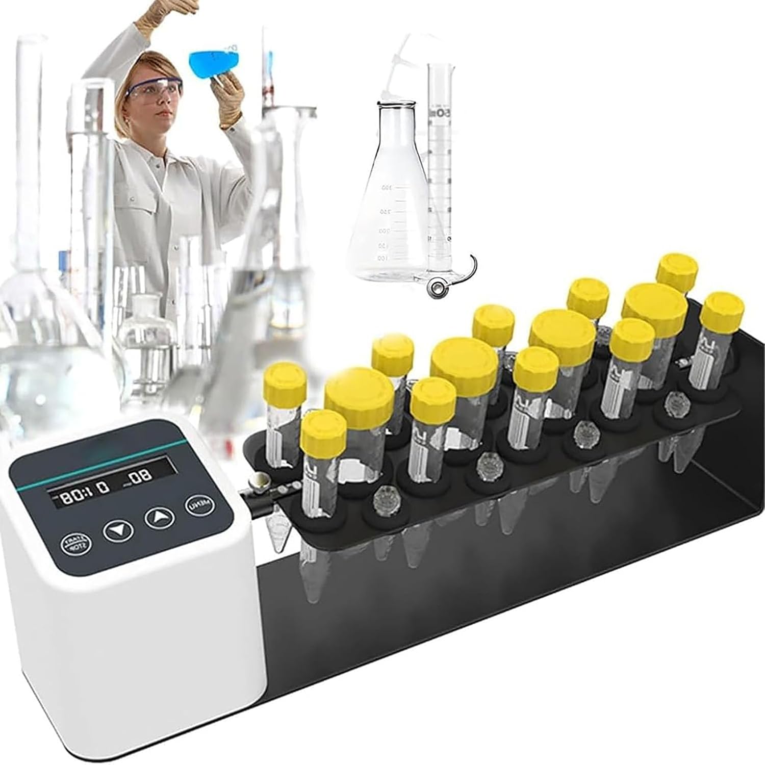 Electric Rotary Mixer with Adjustable Speed and Timing, 7 Clamps Included, Ideal for Medical and Agricultural Laboratory Use