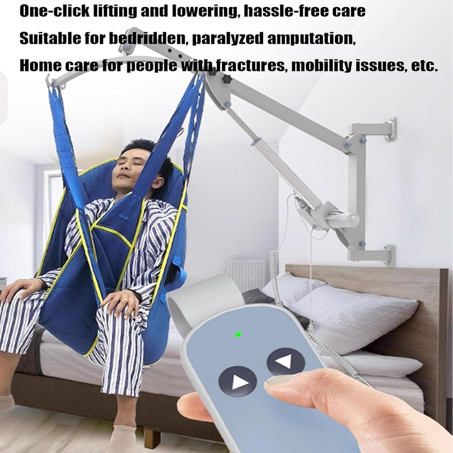 Wall-Mounted Patient Lift with Sling Transfer Holding Machine,Portable Electric Transport Lift for Disabled Patient Elderly Handicap,Remote Control Handle