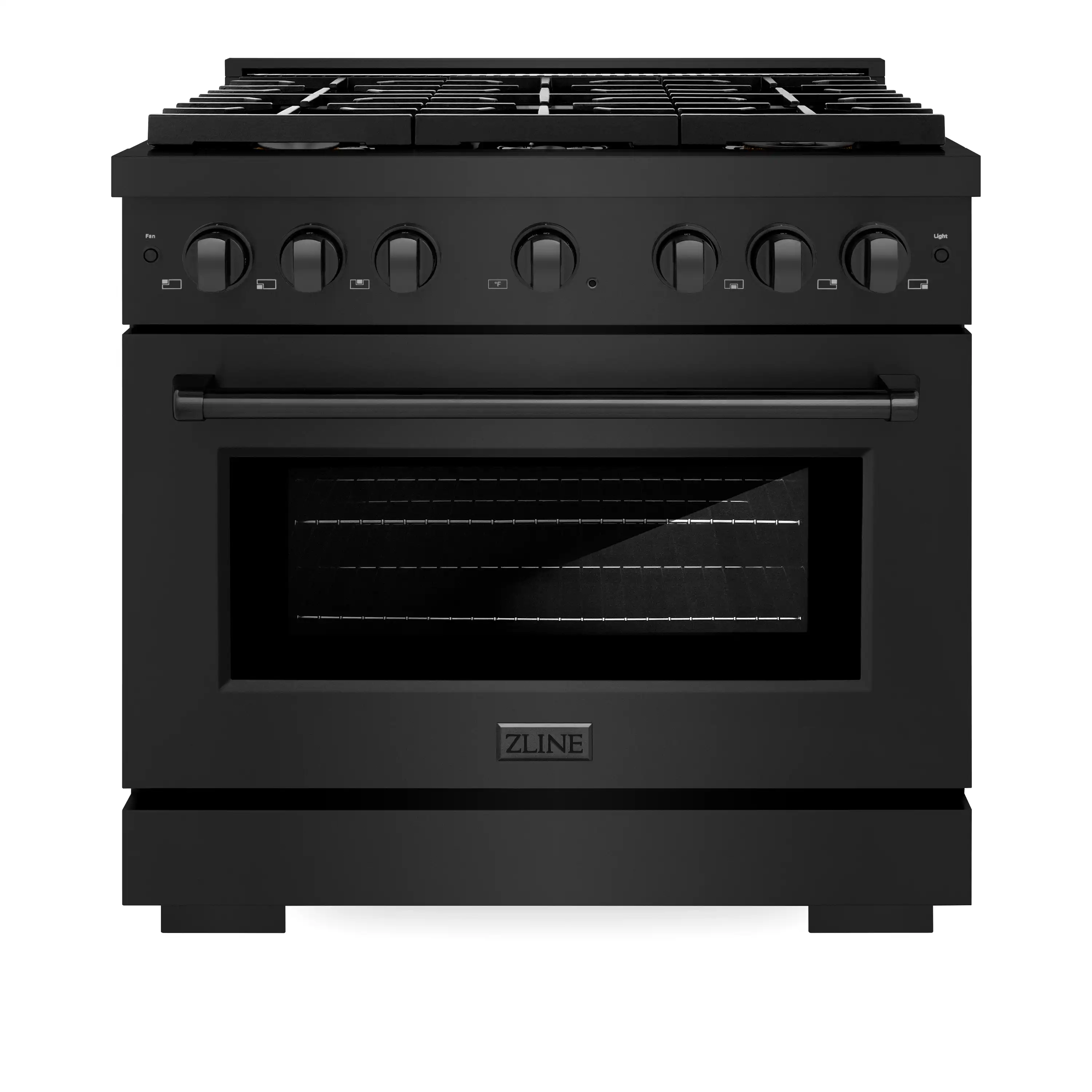 ZLINE 36-Inch Paramount Gas Range with 5.2 cu. ft. Convection Gas Oven in Black Stainless Steel with 6 Brass Burners (SGRB-BR-36)