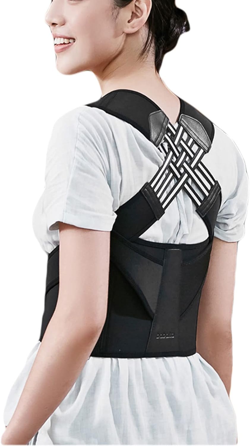 LumPB9rrnforced Belt Vest Adjustable Back Support Strap Shoulder Spine Brace Neck Stretcher Trainer,Black,M (Black X)