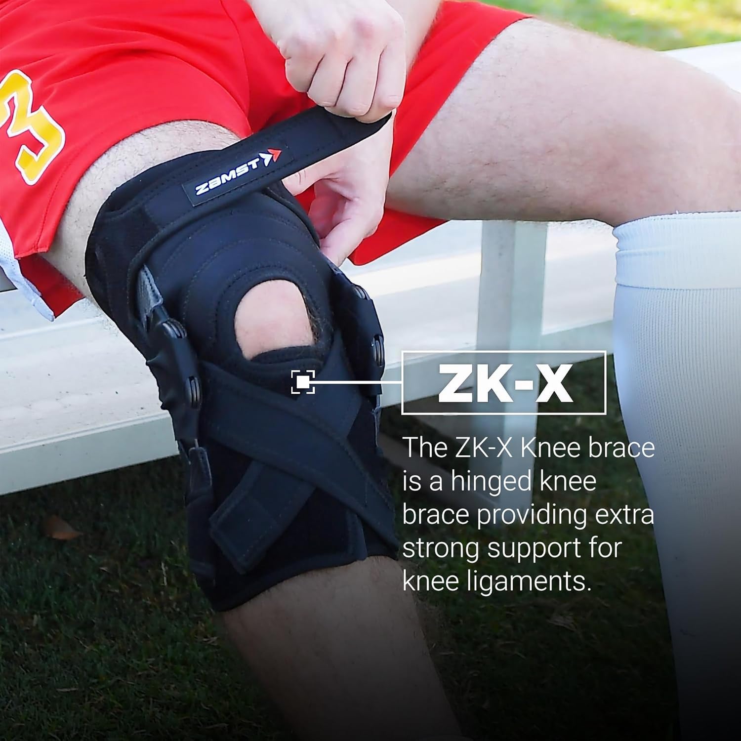 Zamst ZK-X Sports Knee Brace - Extra Strong Compression Knee Brace for Men and Women with Metal Hinges, For Moderate to Severe Ligament Sprains of ACL, MCL, and LCL - XLarge
