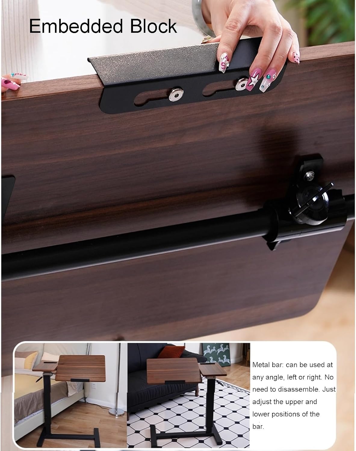 Adjustable Overbed Bedside Table with Wheels, Pneumatic Mobile Standing Laptop Desk, Rolling Computer Cart, Hospital Table Over Bed for Home Use Swivel