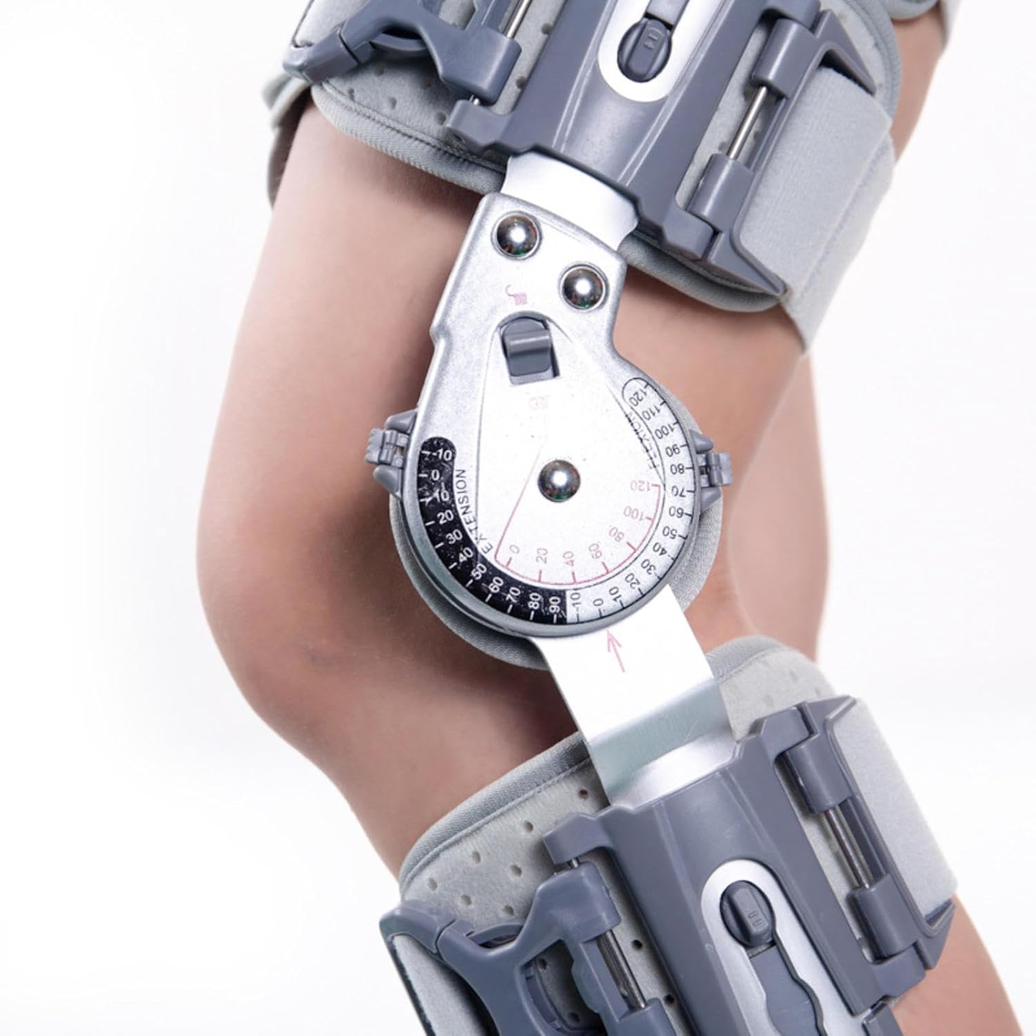 Rom Hinged Knee Brace, Knee Fixed Brace for Left or Right Leg, Adjustable Velcro Orthopedic Support Stabilizer, Post Op Knee Brace for ACL, PCL, MCL Injury, Grey