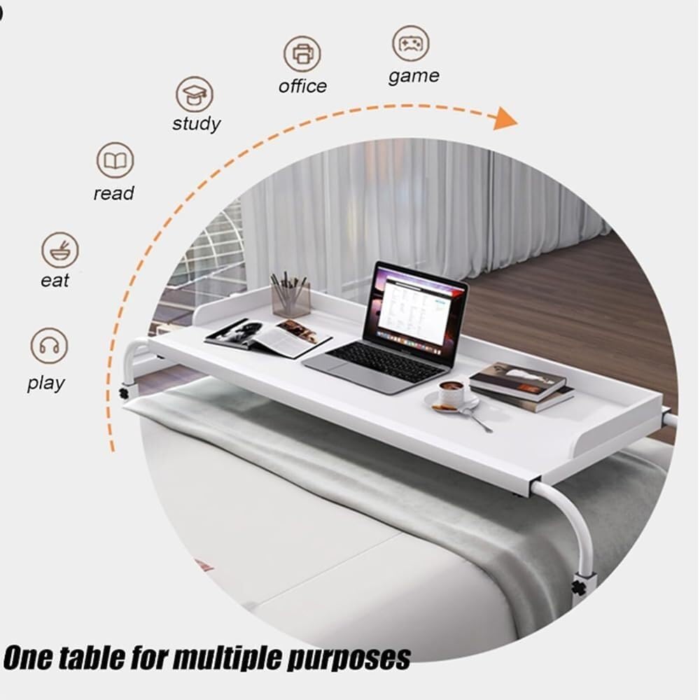 Mobile Overbed Computer Table Overbed Desk Laptop Height & Length Adjustable Over Bed Table with Wheels and Tiltable Tabletop Hospital Nursing Table