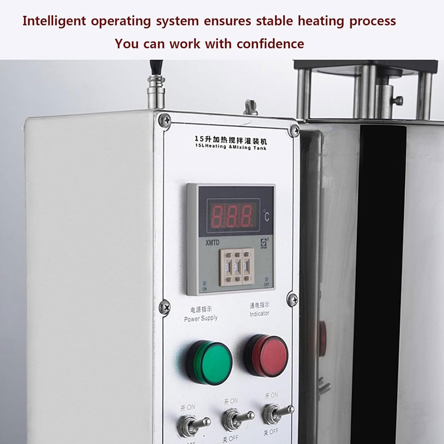 15L Heating Mixing Filling Machine, Stainless Steel Electric Paste Liquid Filling Machine, 90-150° Heating Temperature, 8mm Filling Diameter, for Lipstick, Shoe Polish