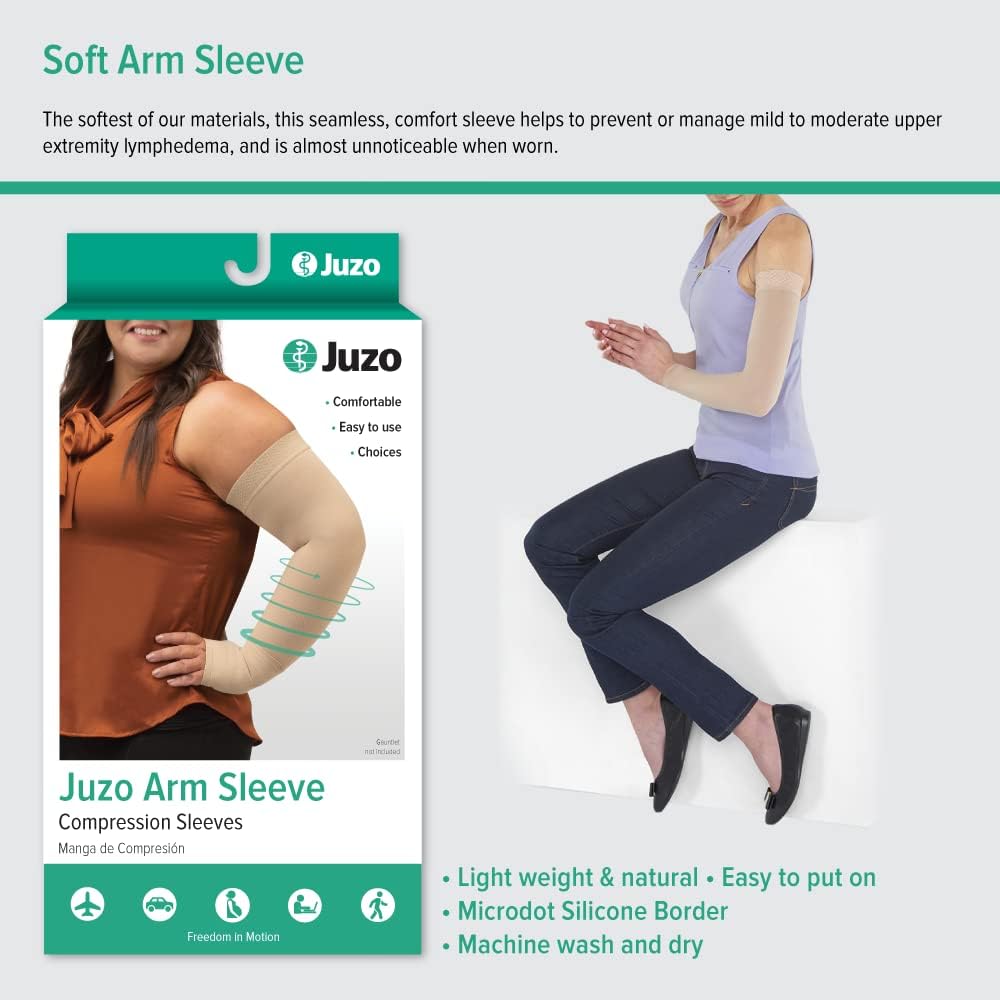 Juzo Soft 2002 30-40mmhg Standard Armsleeve with Silicone Top Band for Women, Chocolate, 6 (VI) Long