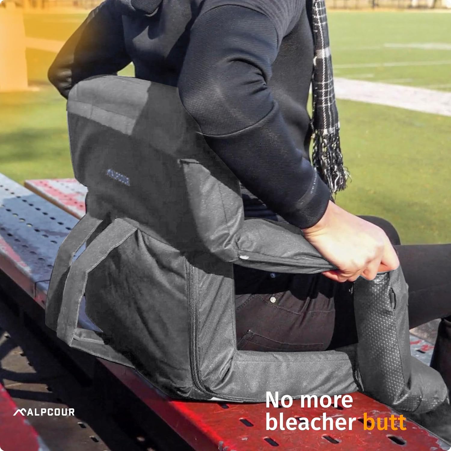 Reclining Stadium Seats for Bleachers with Back Support – Wide Bleacher Chair Cushion, Armrests, Large Pockets, and Multiple Safety Features – Best Stadium Seat Chairs for Camping, Kayak Backs & More