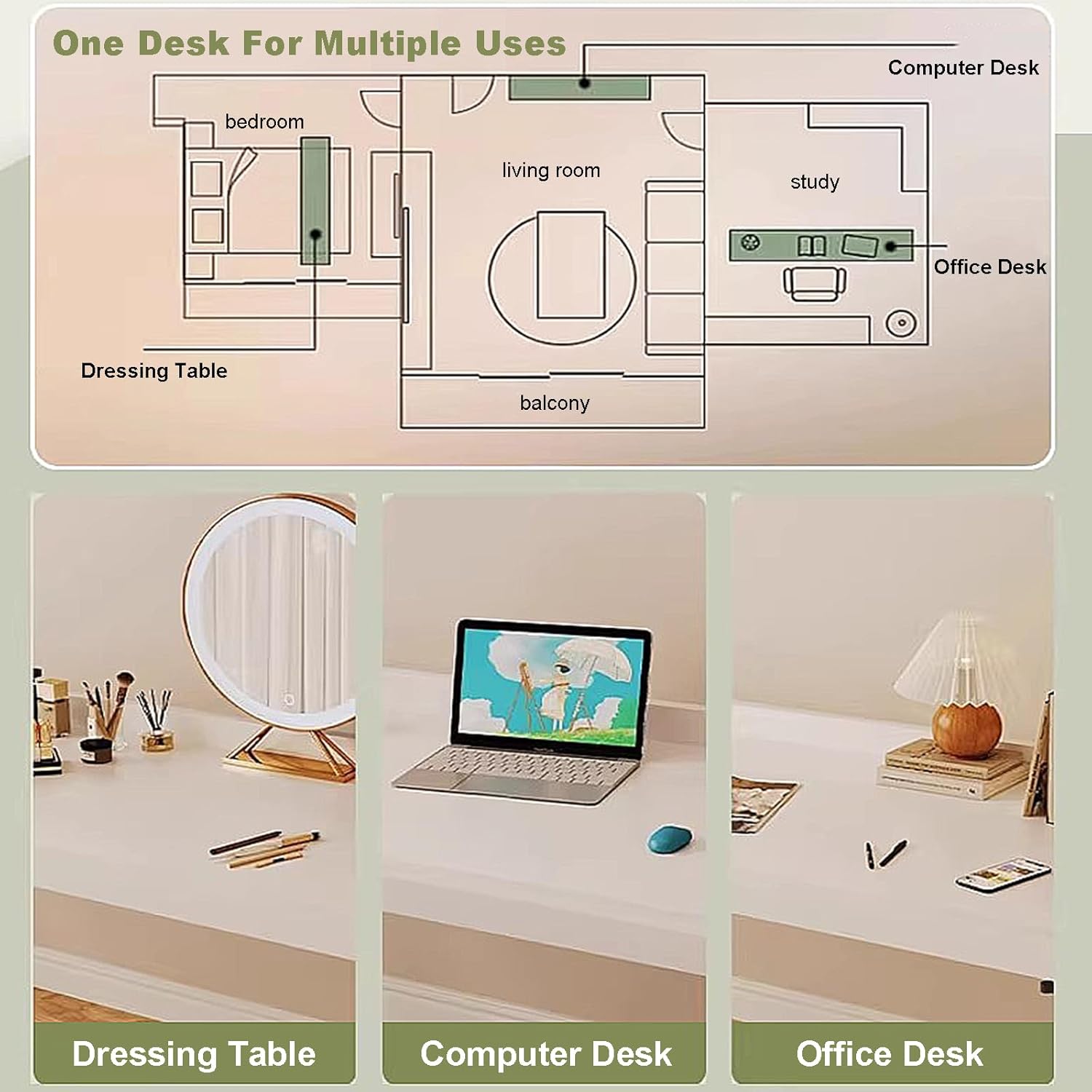 Overbed Table with 4 Wheels, Over Bed Desk Height Adjustable 65-95cm Rolling Medical Table Overbed Table Computer Workstation Overbed Table for Twin/Full/Queen/King Size Bed Frame